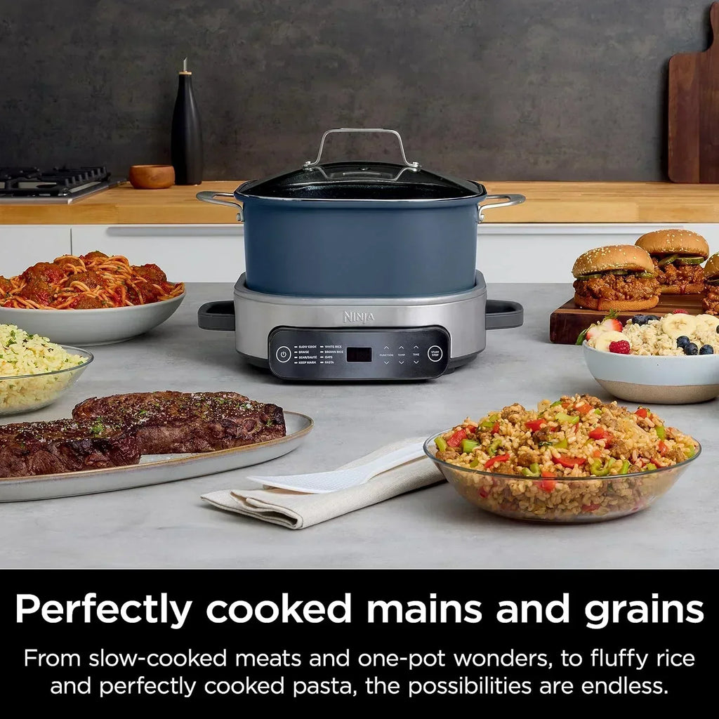 Ninja Slow Cooker 8.5 Quart Multi Cooker with Dutch oven steamer glass lid with integrated spoon