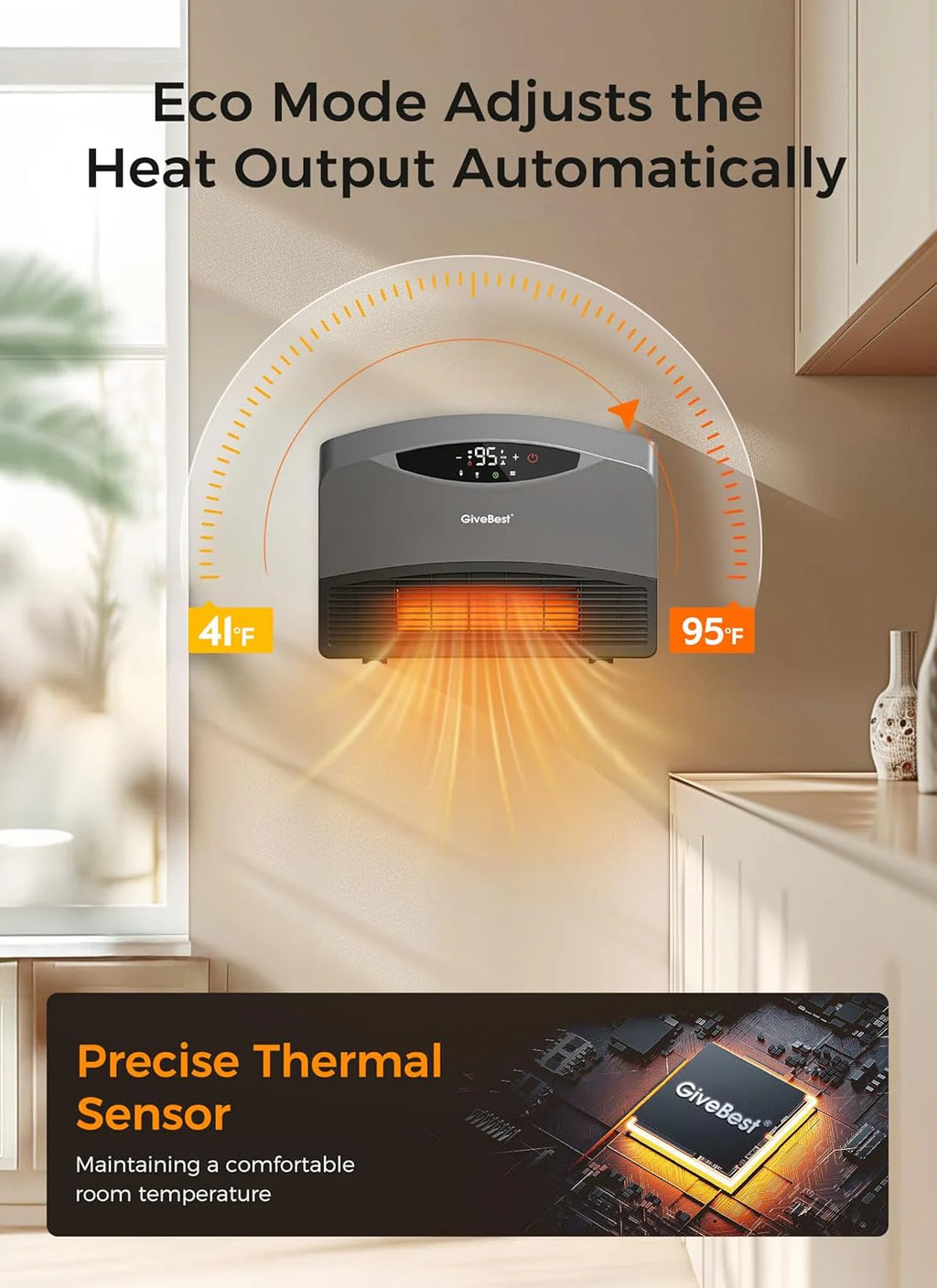 GiveBest Electric Wall Heater with WiFi and Remote Control, Floor or Wall Mounted Heater, Large Room Coverage, 3 Heating Modes, 1500W Fast Heating Space with Thermostat for Indoor Room Use