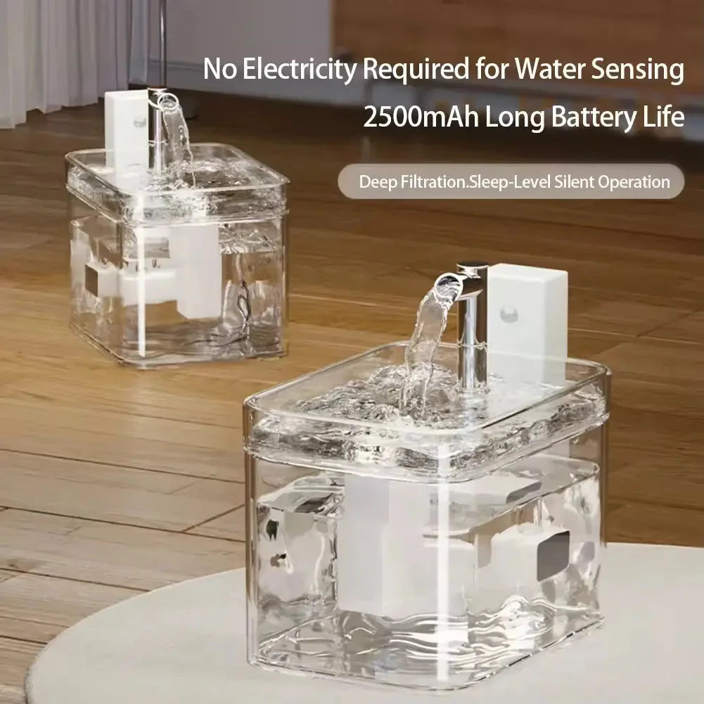 Wireless Pet Water Fountain 1.5L Rechargeable with Motion Sensor Filter and Quiet Pump for Cats and Small Dogs