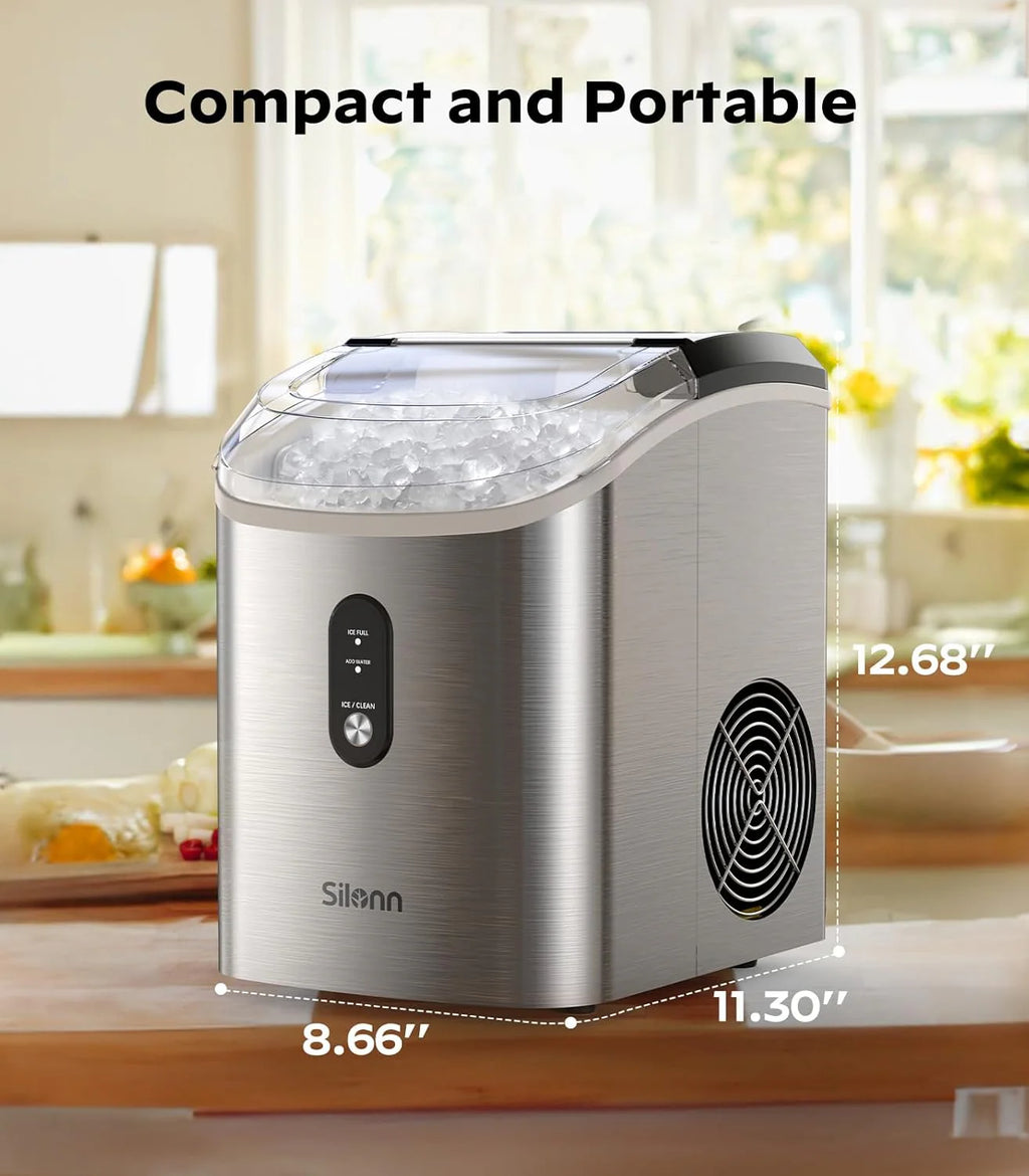 Nugget Ice Maker Countertop, Silonn Chewable Pellet Ice Machine with Self-Cleanin Function, 33lbs/24H Portable Ice Makers for Home Kitchen Officce, Black