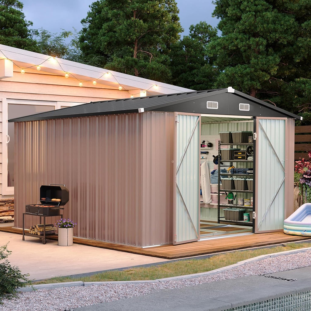 Aoxun 12x10 FT Shed Metal Outdoor Waterproof Storage Shed Steel Utility Garden Tool Shed