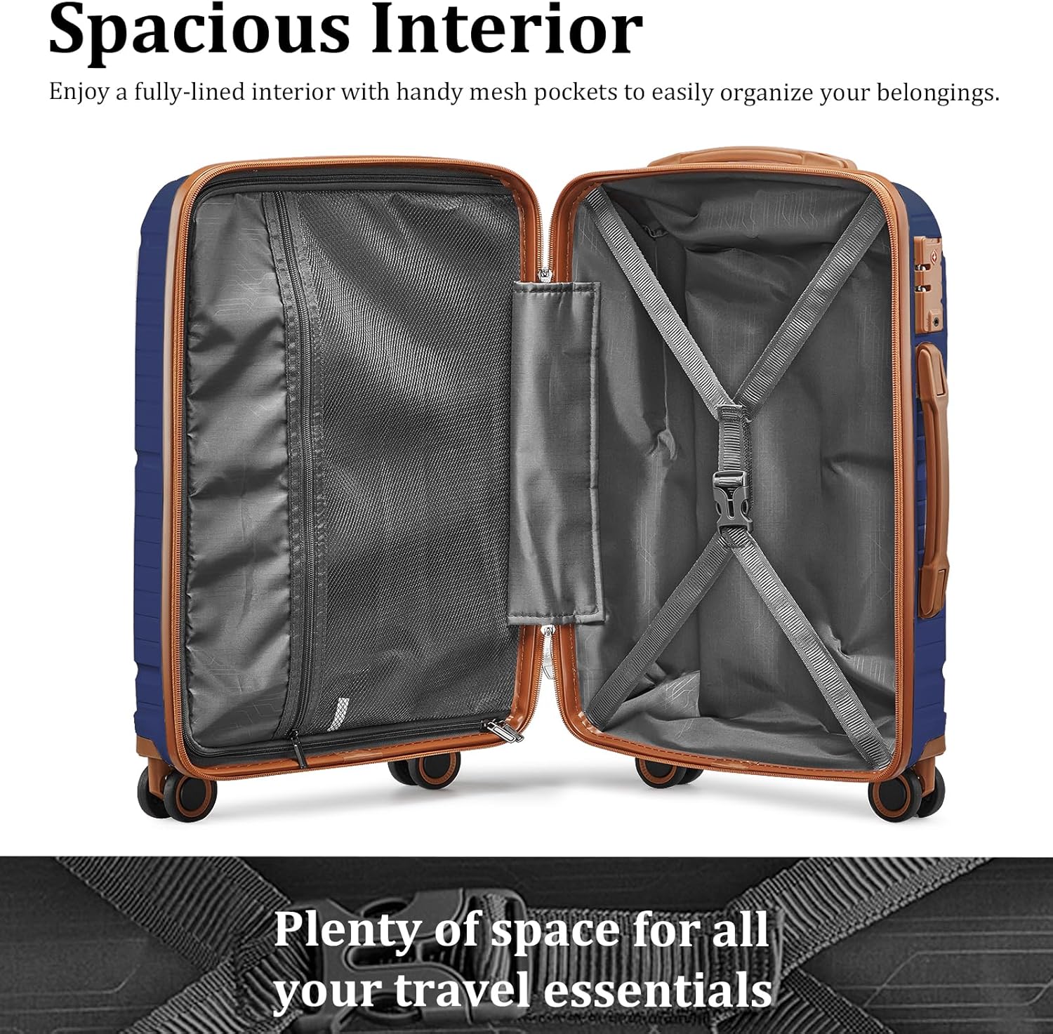 5-piece PP hardshell lightweight travel carry-on luggage set with dual spinner wheels