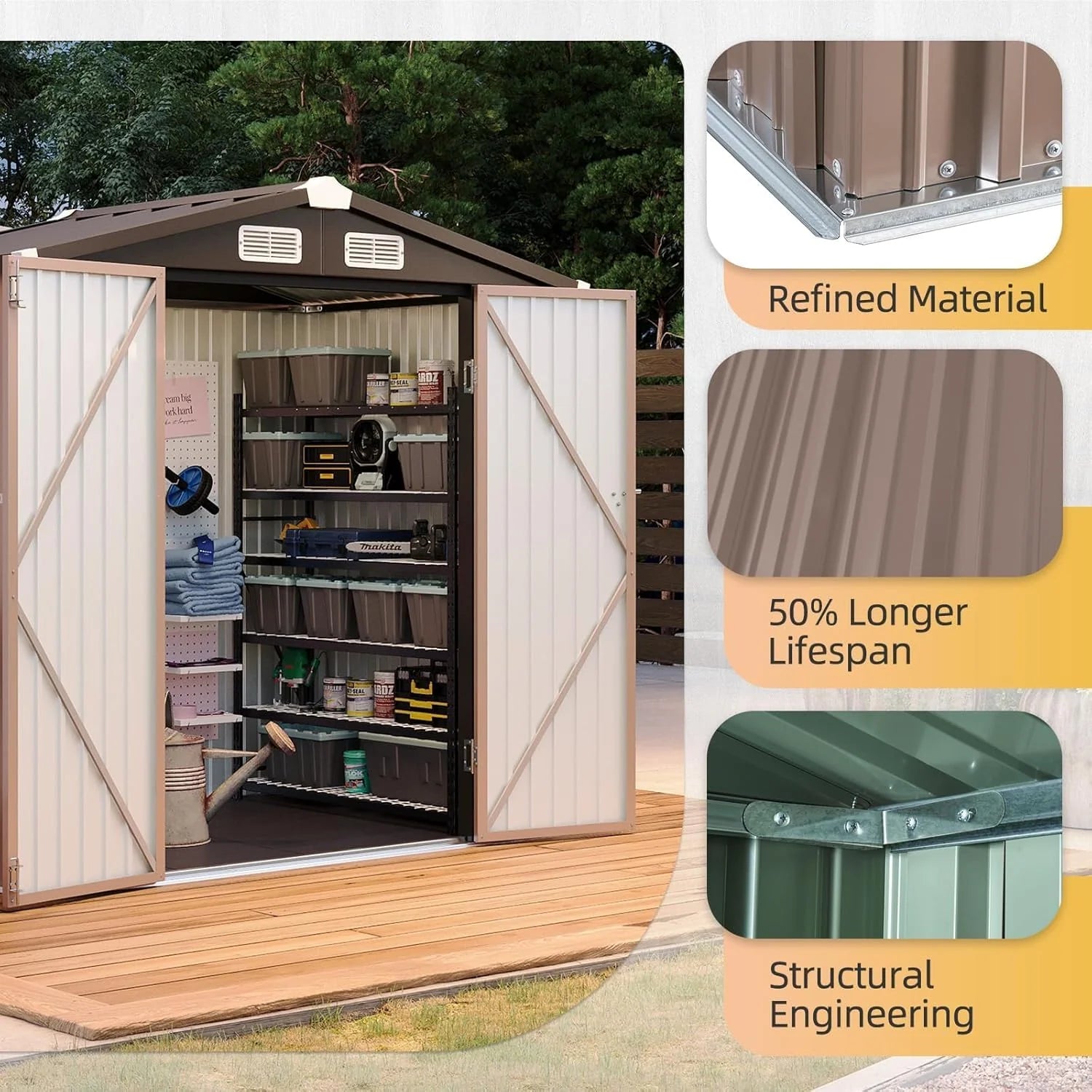 Aoxun 7.4x5.3FT Shed with Floor Galvanized Steel Outdoor Storage Shed Metal Garden Shed
