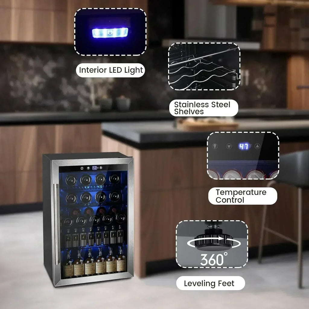 Mini Fridge 130 Can Beverage Refrigerator Cooler Drink Fridge Adjustable Temperature Control