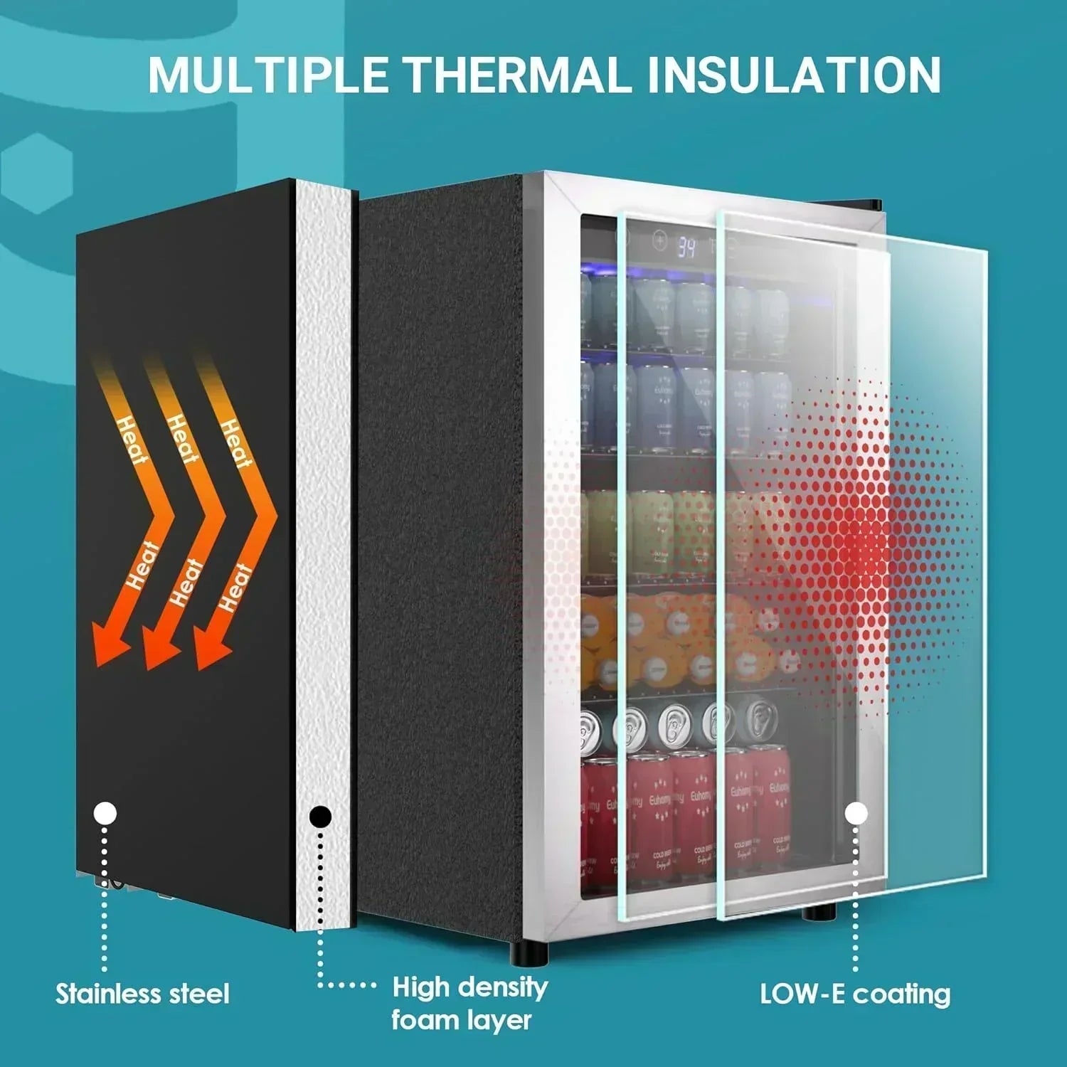 EUHOMY Beverage Refrigerator Cooler 130 Can Mini Fridge with Glass Door Beverage Cooler