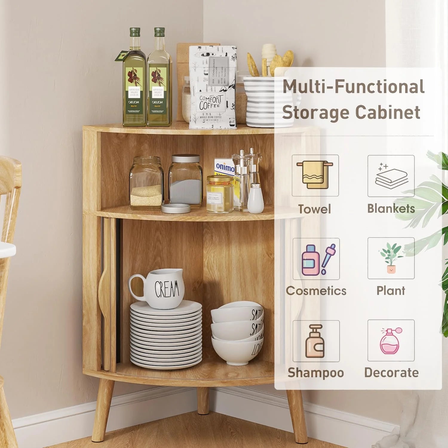 Corner Cabinet, 66.73'' Tall Modern Corner Bathroom Storage Cabinet