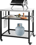 Stainless Steel Outdoor Grill Cart Pizza Oven Stand Trolley Table with Wheels Three-Shelf