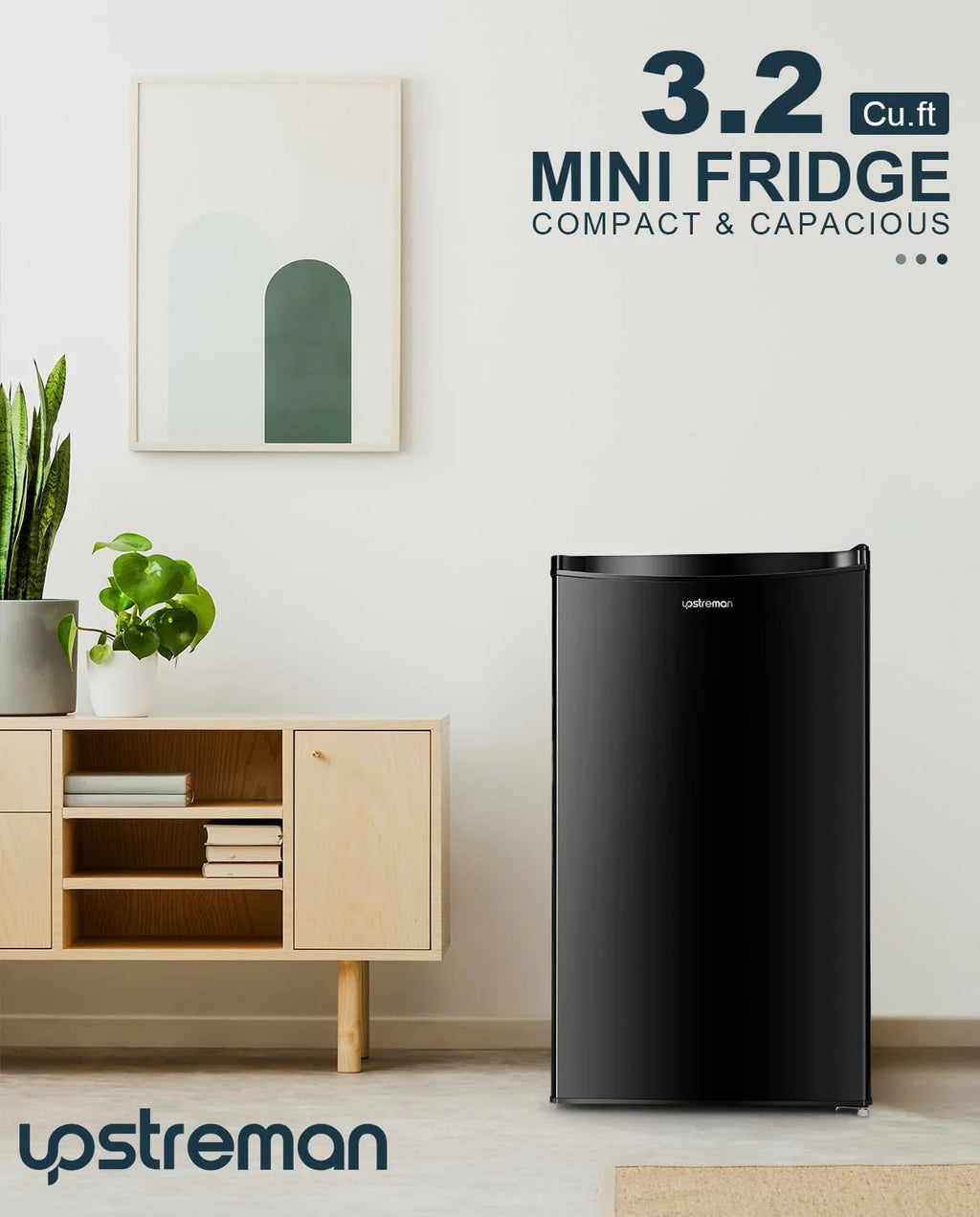 Upstreman 3.2 Cu.Ft Mini Fridge with Freezer, Single Door Mini Fridge, Dorm Fridge, Adjustable Thermostat, Mini Refrigerator