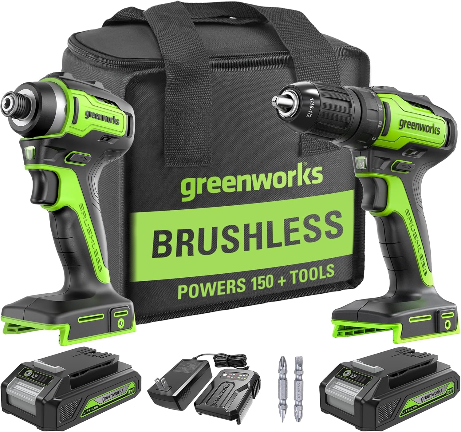 24V Brushless Cordless Drill and Impact Driver,Power Tool Combo Kit Included 1/2�M��rill & 1/4�M��ex Impact Driver and (2) Batteries, Fast Charger, 2 pcs Drill Bit Set & Bag