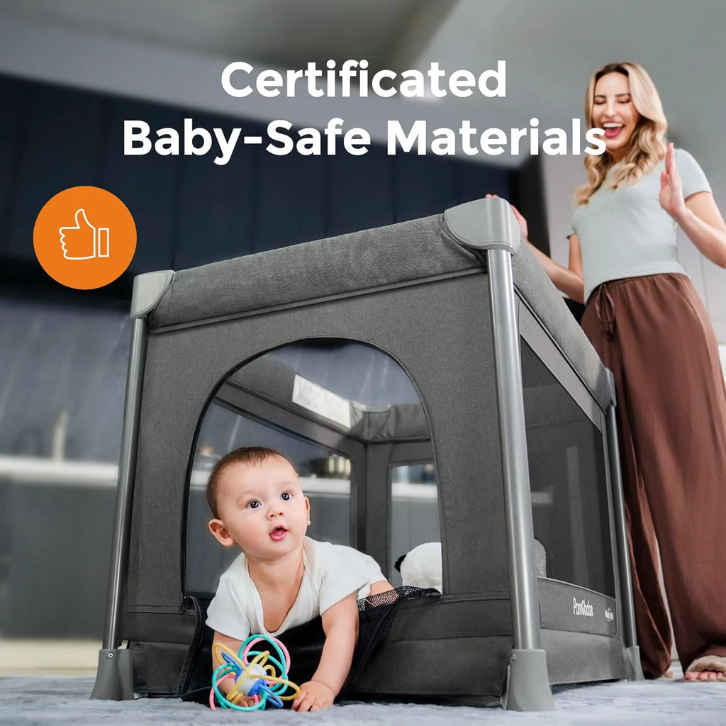 Pamo Babe Baby Playpen - Heavy-duty steel frame provides a safe sleeping space and portable crib