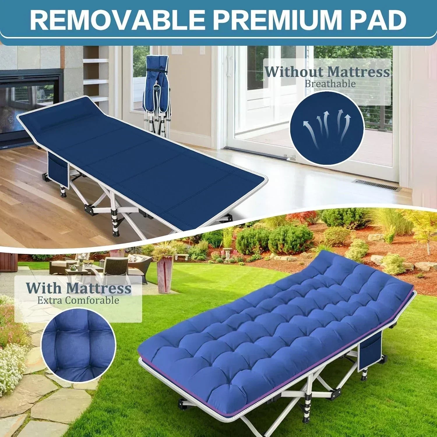 2-Pack Camping Cots with Mattress Comfortable Folding Bed Heavy Duty Baby Cot