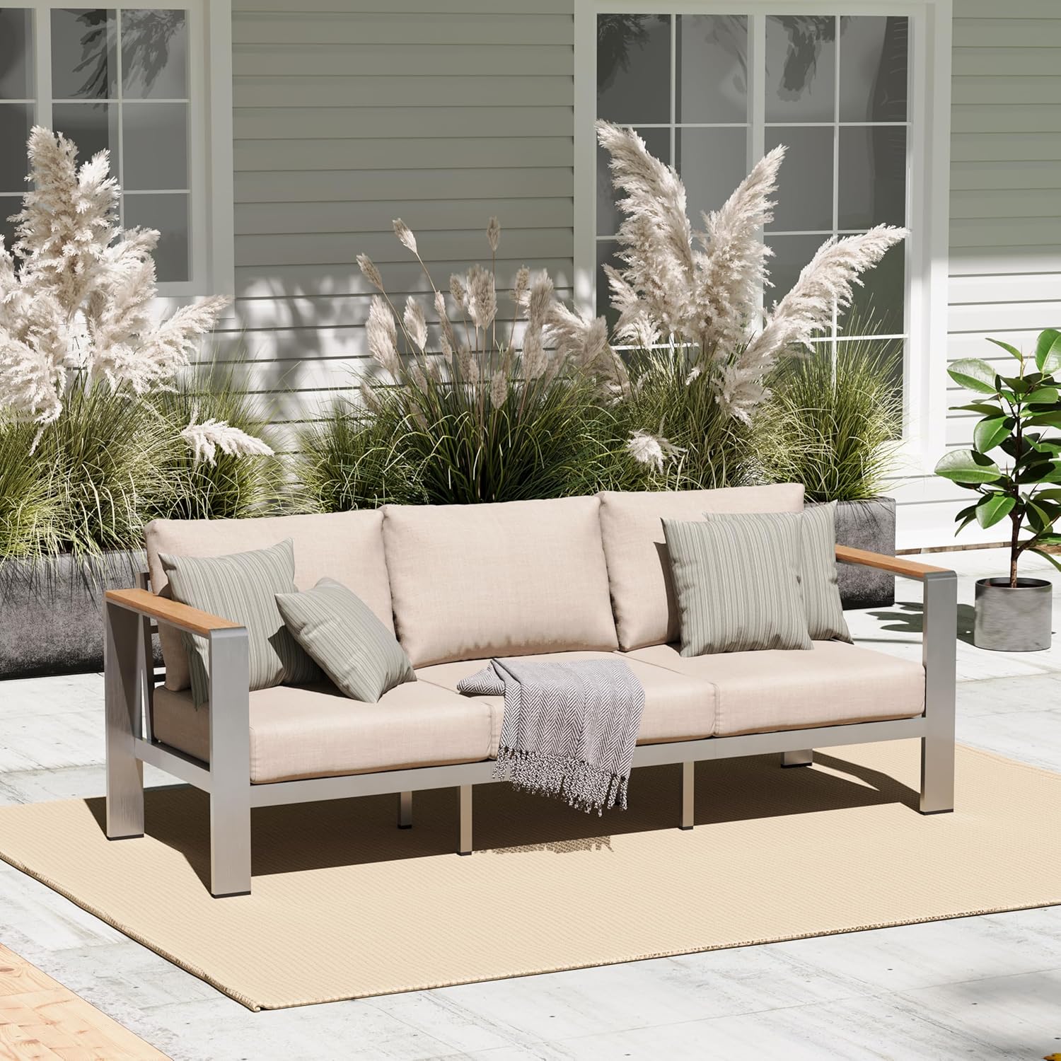 Aluminum Outdoor Patio Furniture Set with Coffee Table, 5 Piece Patio Conversation Sets, Outdoor Sectional Furniture for Porch, Balcony, Yard, Gray