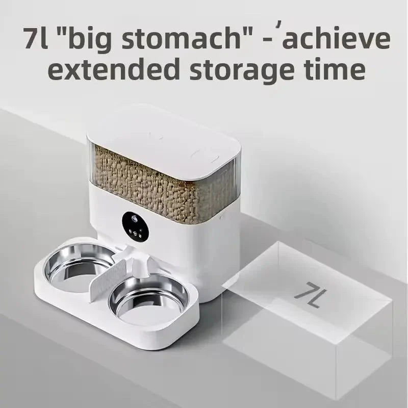 Automatic Pet Feeder with Camera and Double Stainless Steel Bowls Timed WiFi App Control for Two Cats or Dogs