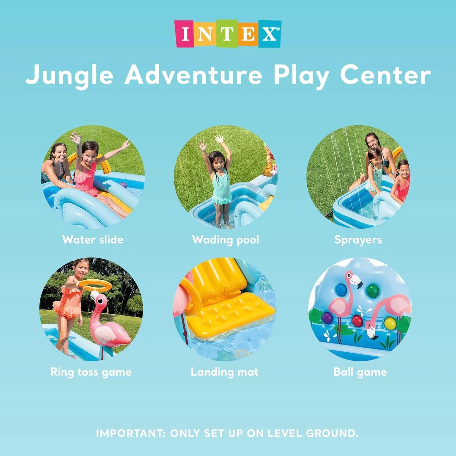 Intex 96 x 78 x 28 Inflatable Jungle Adventure Play Center Spray Kiddie Pool - Backyard Kids Water Slide, Outdoor Blow-Up Splash Pad for Toddlers