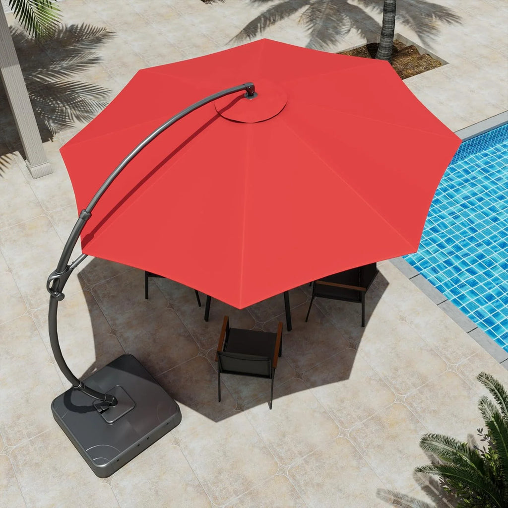LAUSAINT HOME Outdoor Patio Umbrella with Base included, 11 FT Deluxe Curvy Cantilever Umbrella Heavy Duty Offset Hanging Umbrella with 360° Rotation for Market, Pool, Garden, Backyard, Deck (Beige)