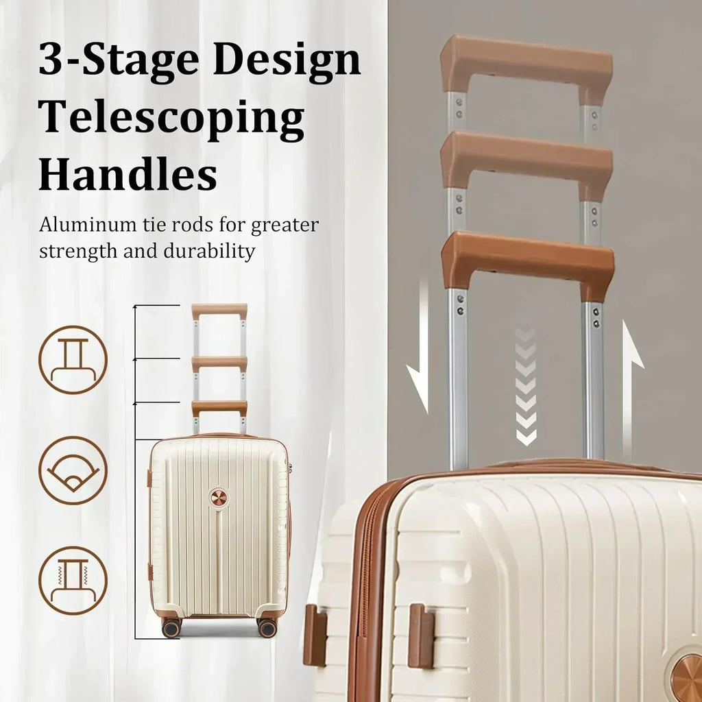 5-piece PP hardshell lightweight travel carry-on luggage set with dual spinner wheels