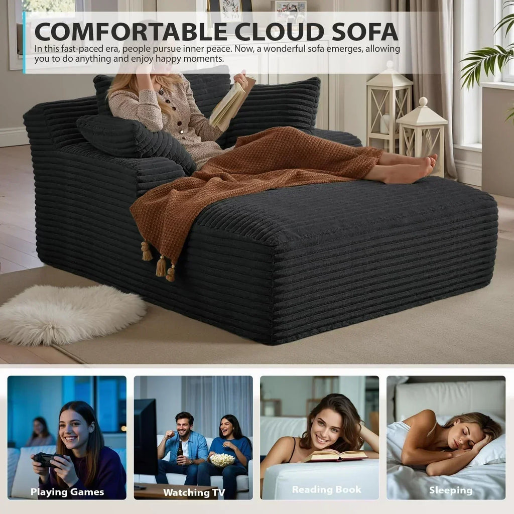 50-inch indoor recliner oversized corduroy upholstered boneless sofa bed deep sleeper sofa