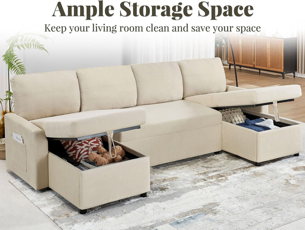 VanAcc Sofa Bed Sleeper Sofa with Storage Chaise 2 in 1 Pull Out Couch Living Room