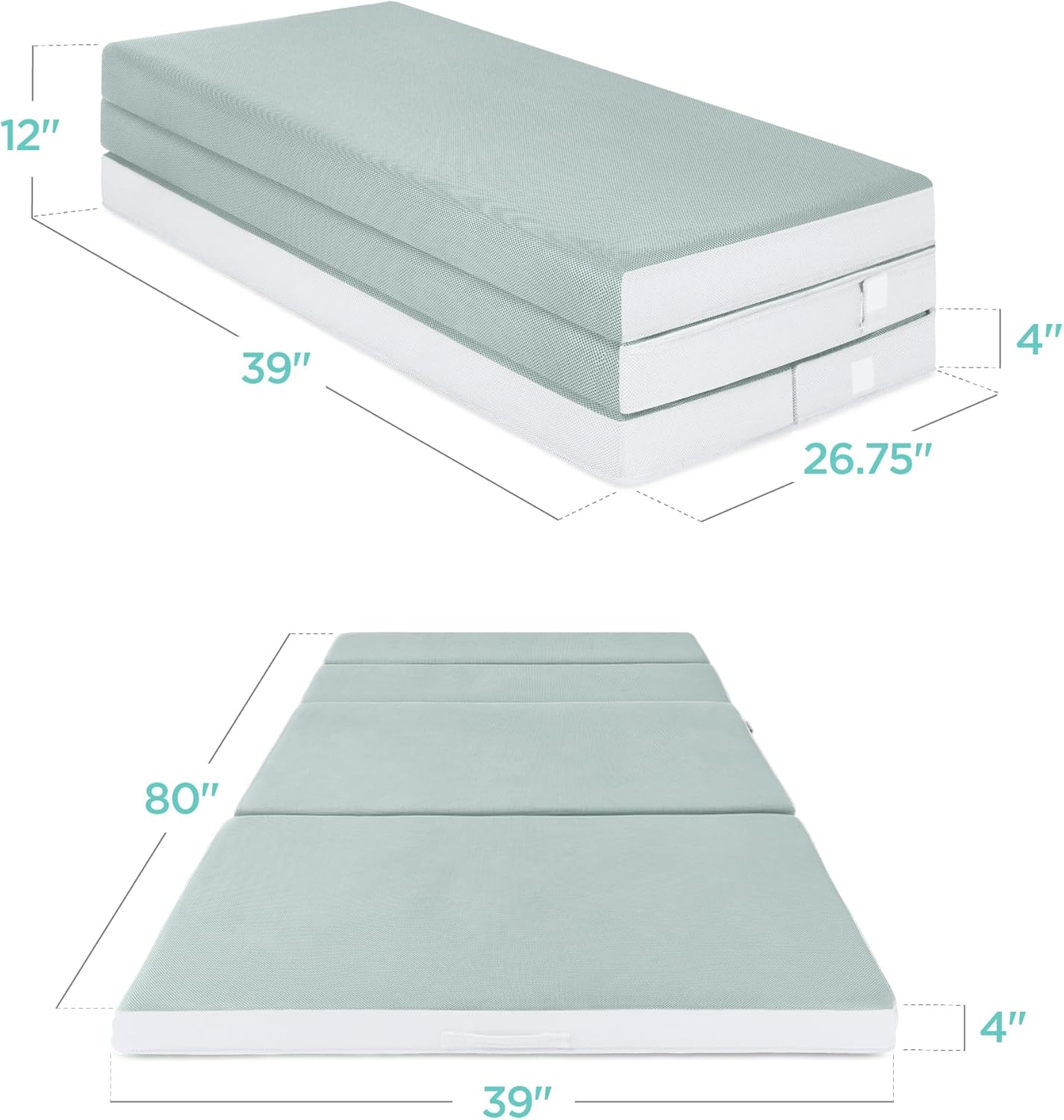 Best Choice Products 4in Portable Queen-Size Mattress, Tri-Fold Mattress for Camping, Guest, Toddler, Foam Plush w/Carry Case - Grey