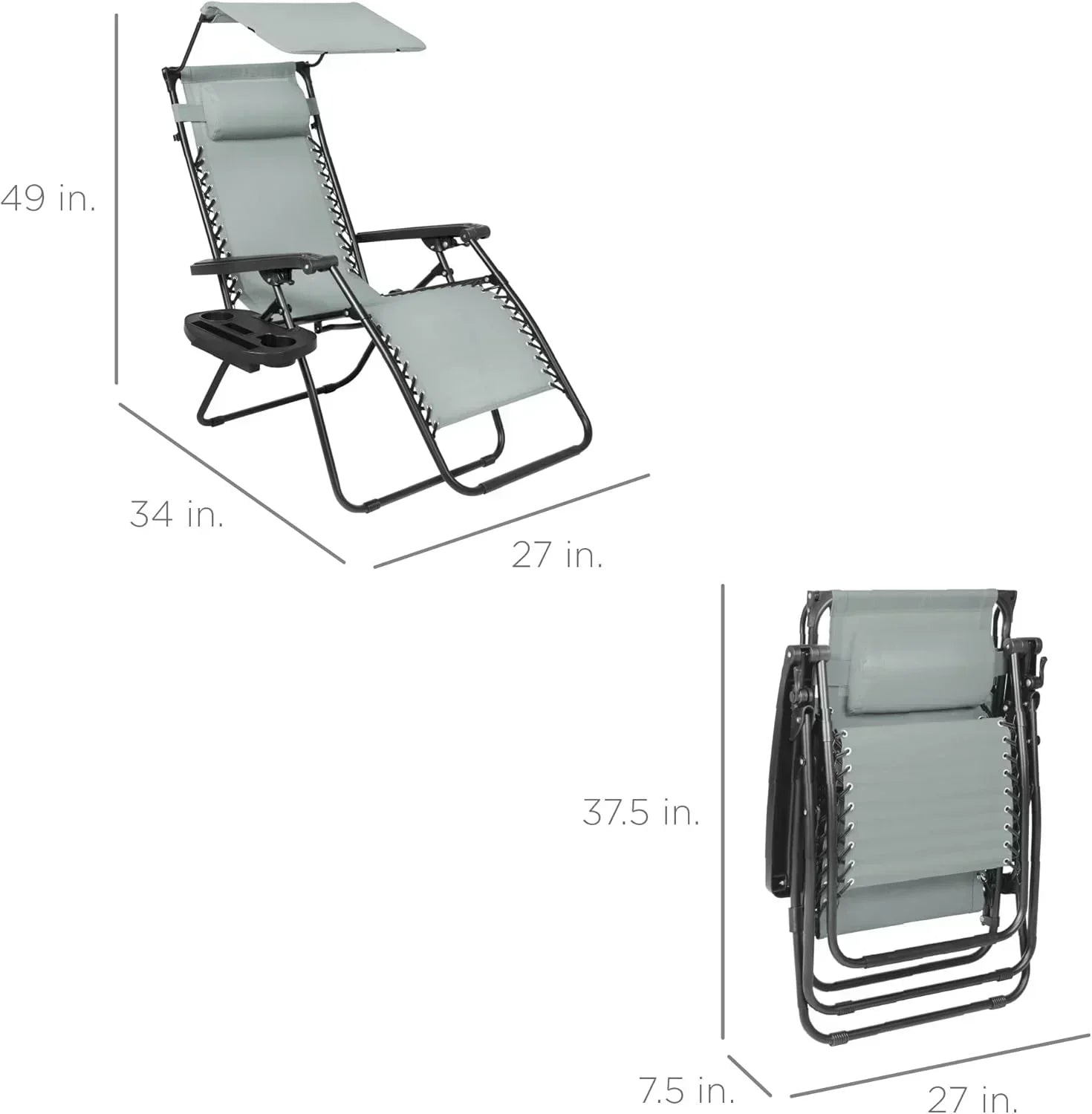 Best Choice Products Folding Zero Gravity Recliner Patio Lounge Chair Adjustable Canopy Shade