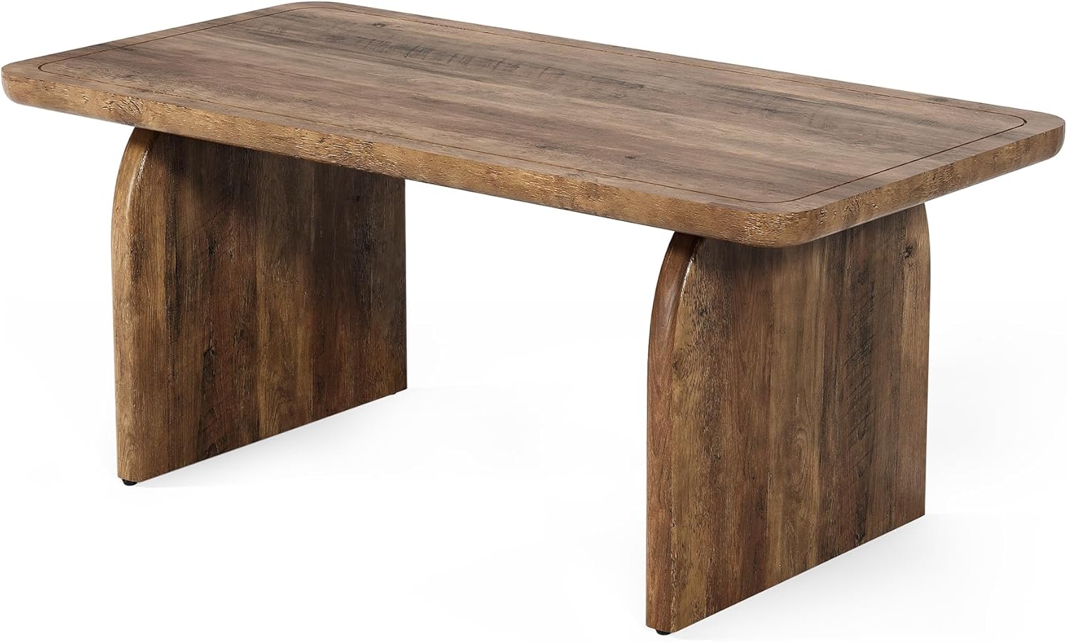 LITTLE TREE Farmhouse Coffee Table, 47 Inch Round Corner Wood Center Table, Rectangular Living Room Table, Modern Low Cocktail Tea Set