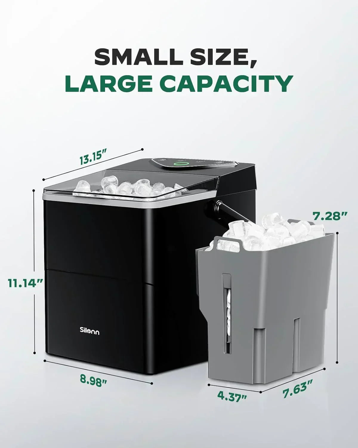 Silonn Countertop Ice Maker Expanding Ice Basket 9 Cubes Ice Basket Self-Cleaning Ice Maker