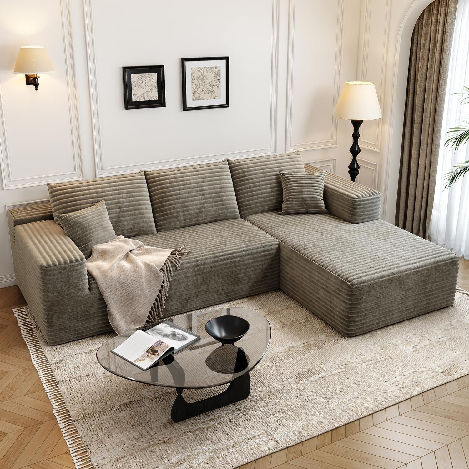 107.5 Cloud Modular Sectional Sofa Couch with L-Shape Chaise,Modern Minimalist Upholstered Couches