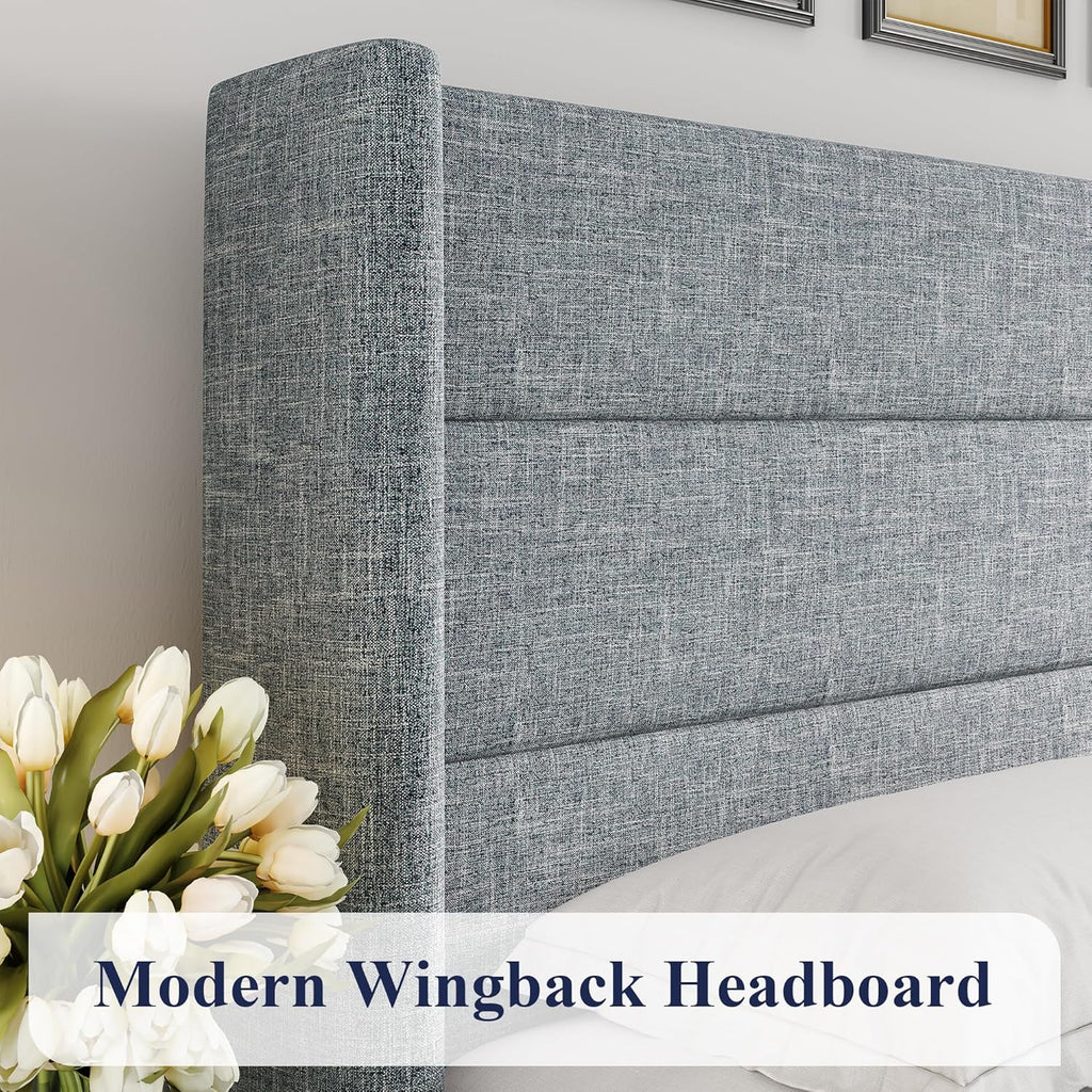 Allewie Queen Size Lift Up Storage Bed Modern Wingback Headboard Hydraulic Support