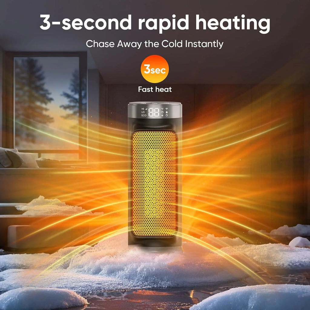 1500W Space Heaters for Indoor Use, Smart PTC Electric Heater with Wifi/App & Remote Control, 24H Timer, 90?? Oscillation, Overheat and Tip-Over Protection, 5 Modes for Home Office Bedroom Bathroom