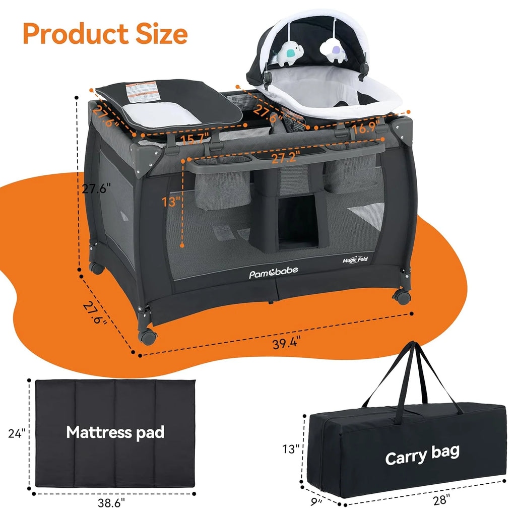 Pamo Babe Baby Playpen - Heavy-duty steel frame provides a safe sleeping space and portable crib