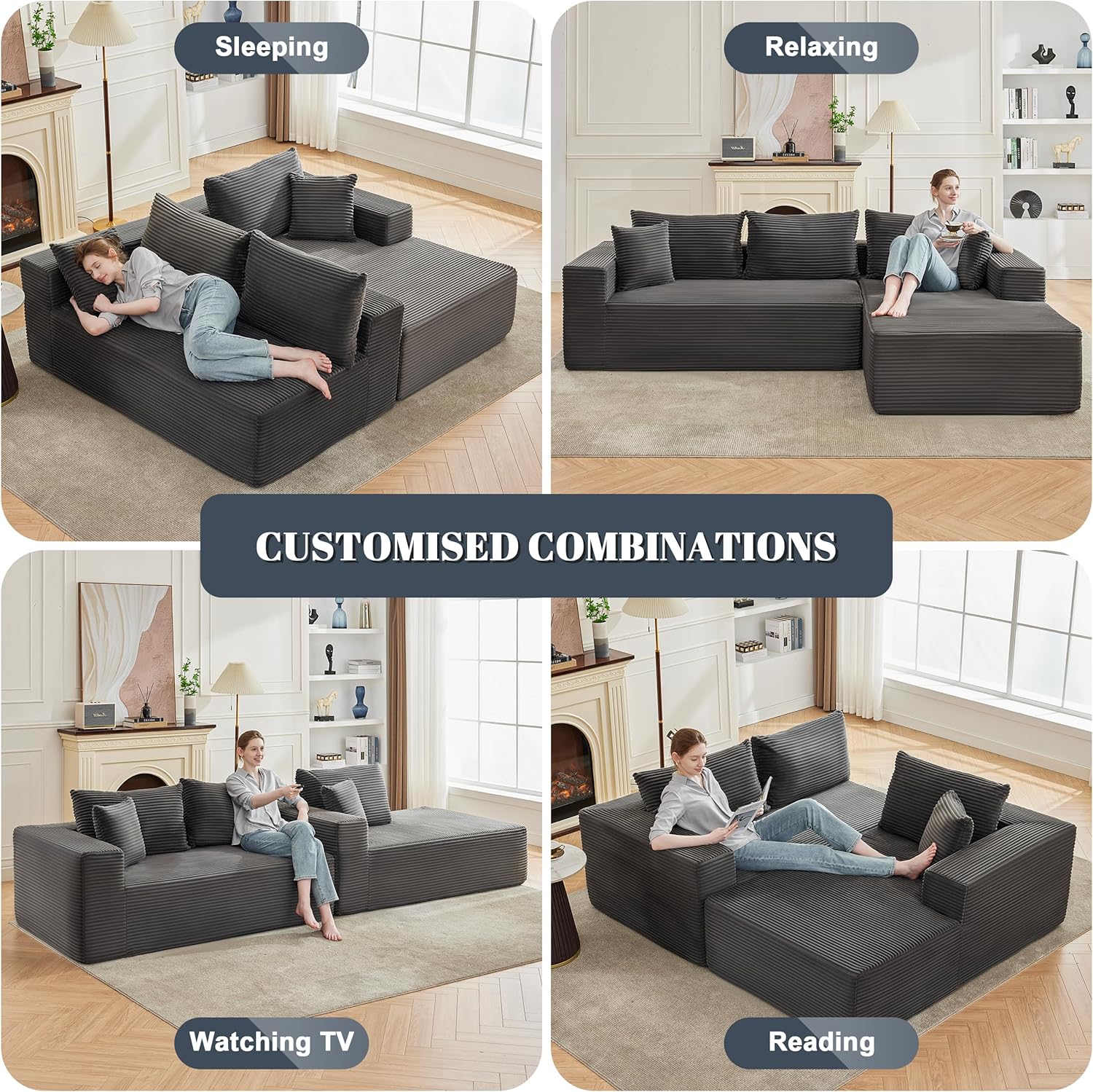110-inch cloud sofa boneless sofa in the living room modular sofa with deep seats