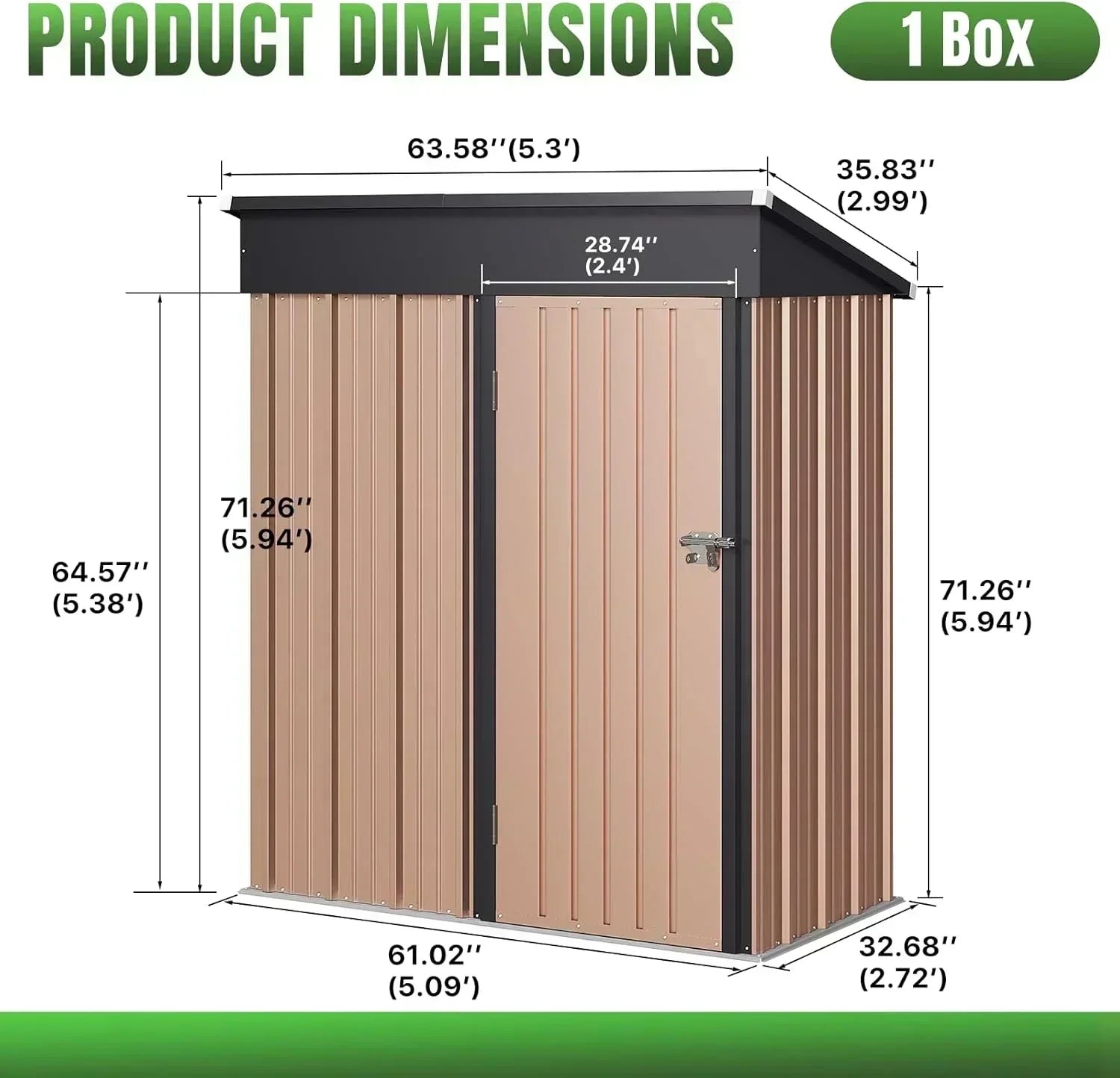 Aoxun 6.2x4 FT Shed Outdoor Storage Shed Metal Garden Shed Sloping Roof Tool Shed Bike Shed