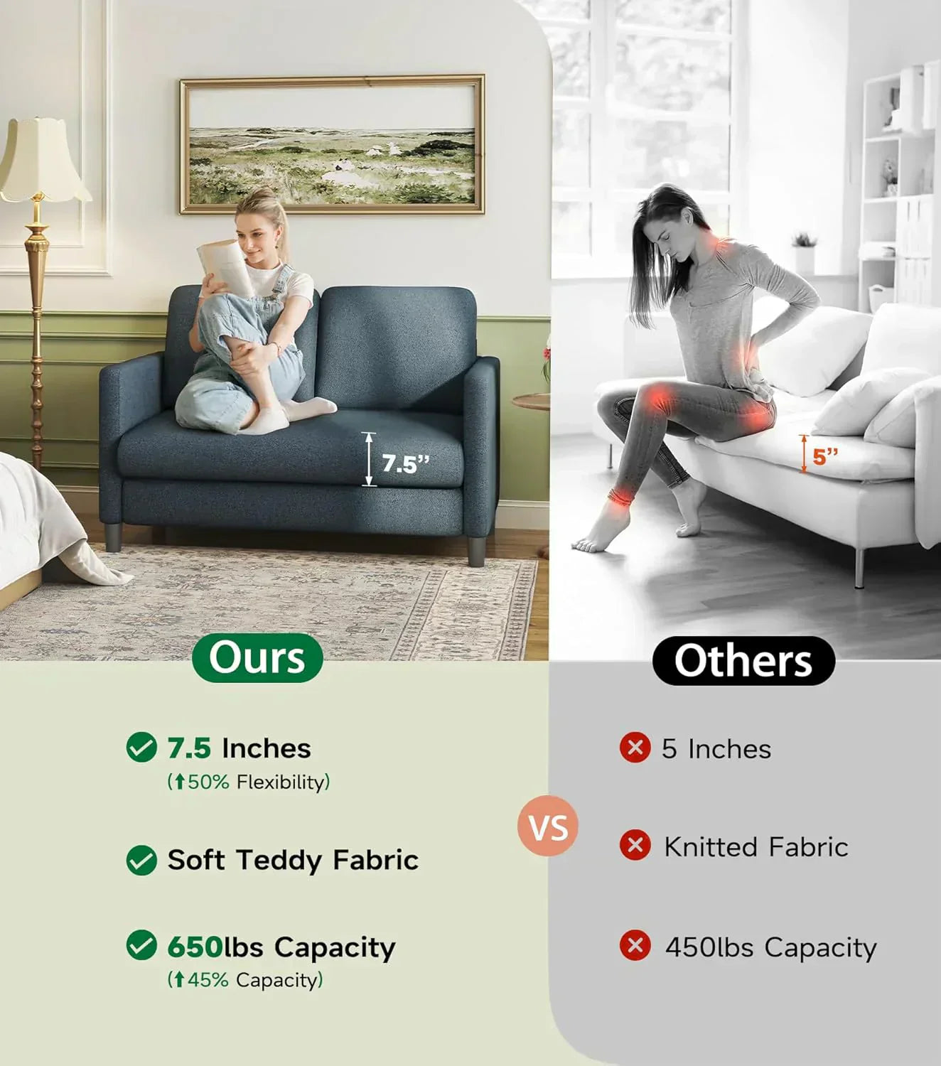 Loveseat Sofa 51 Love Seat Comfy Corduroy Small Loveseat Tool-Free Setup Couch