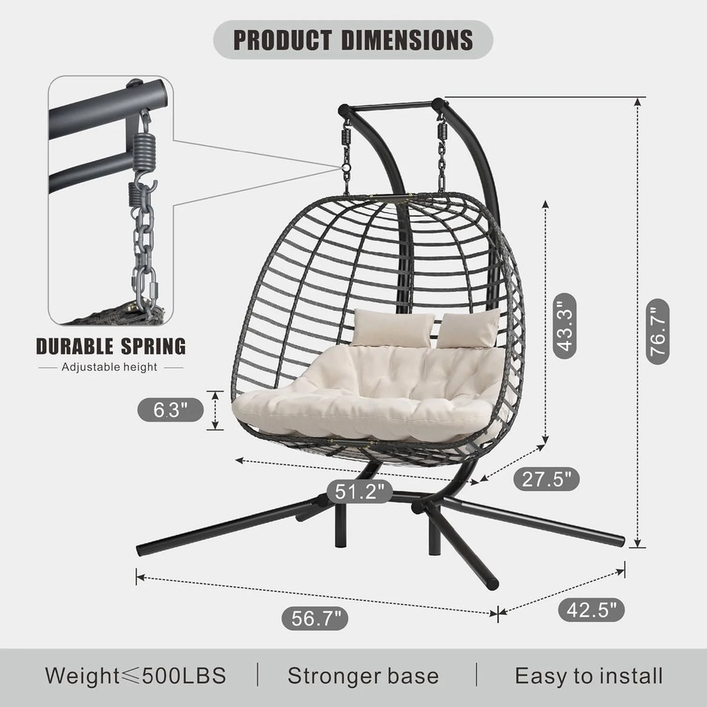 HWB Hanging Egg Chair Patio Wicker Hammock Egg Swing Chair with Cushion for Bedroom
