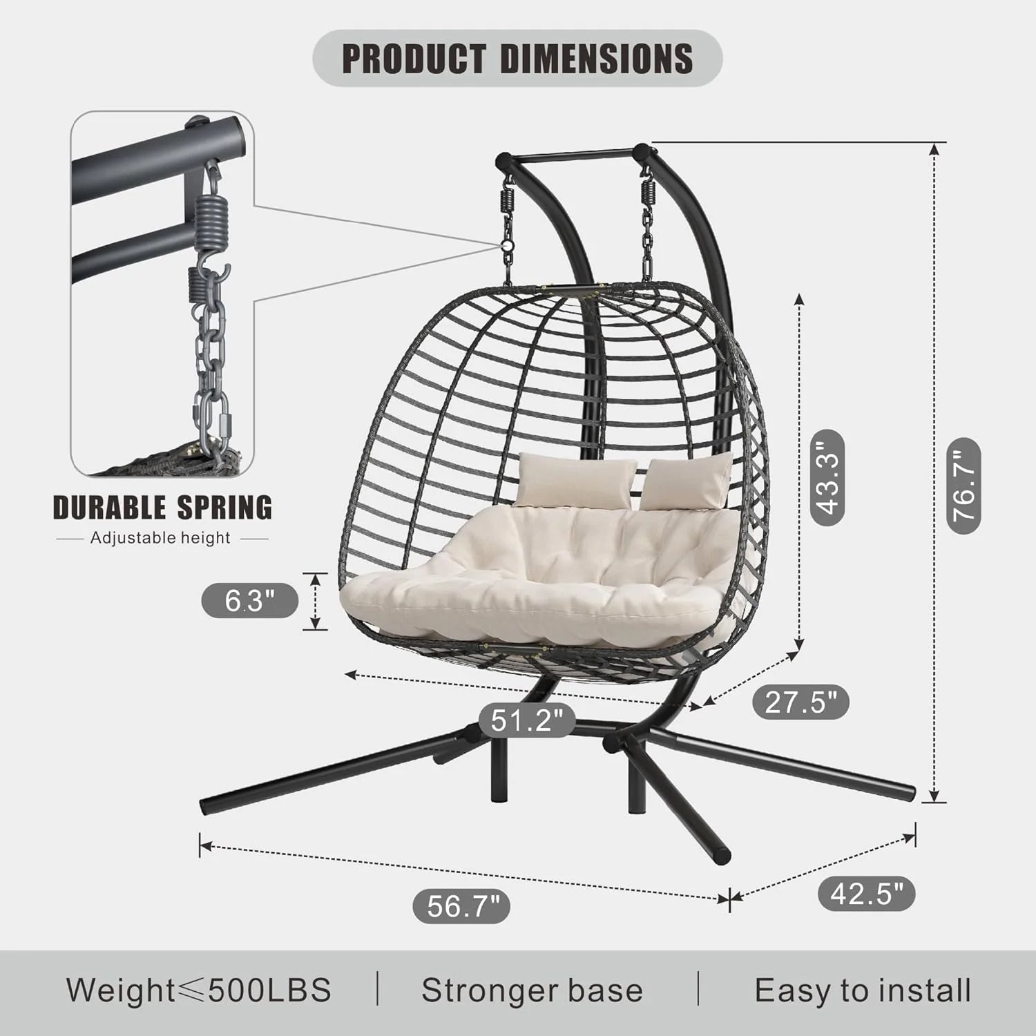 HWB Hanging Egg Chair Patio Wicker Hammock Egg Swing Chair with Cushion for Bedroom