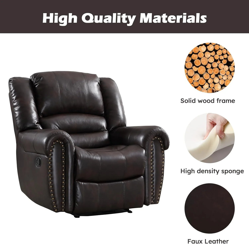 CANMOV Leather Recliner Chair, Classic and Traditional Manual Recliner Chair with Comfortable Arms and Back Single Sofa for Living Room, Nut Brown