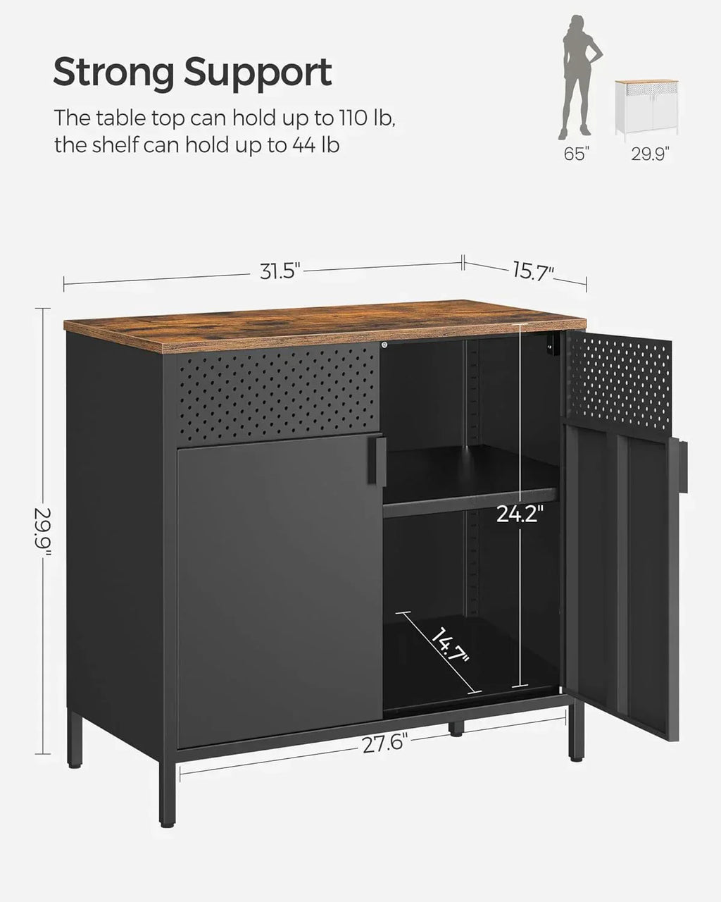 SONGMICS Storage Cabinet Metal Cabinet Sideboard with 2 Doors 15.7 x 31.5 x 29.9 inches