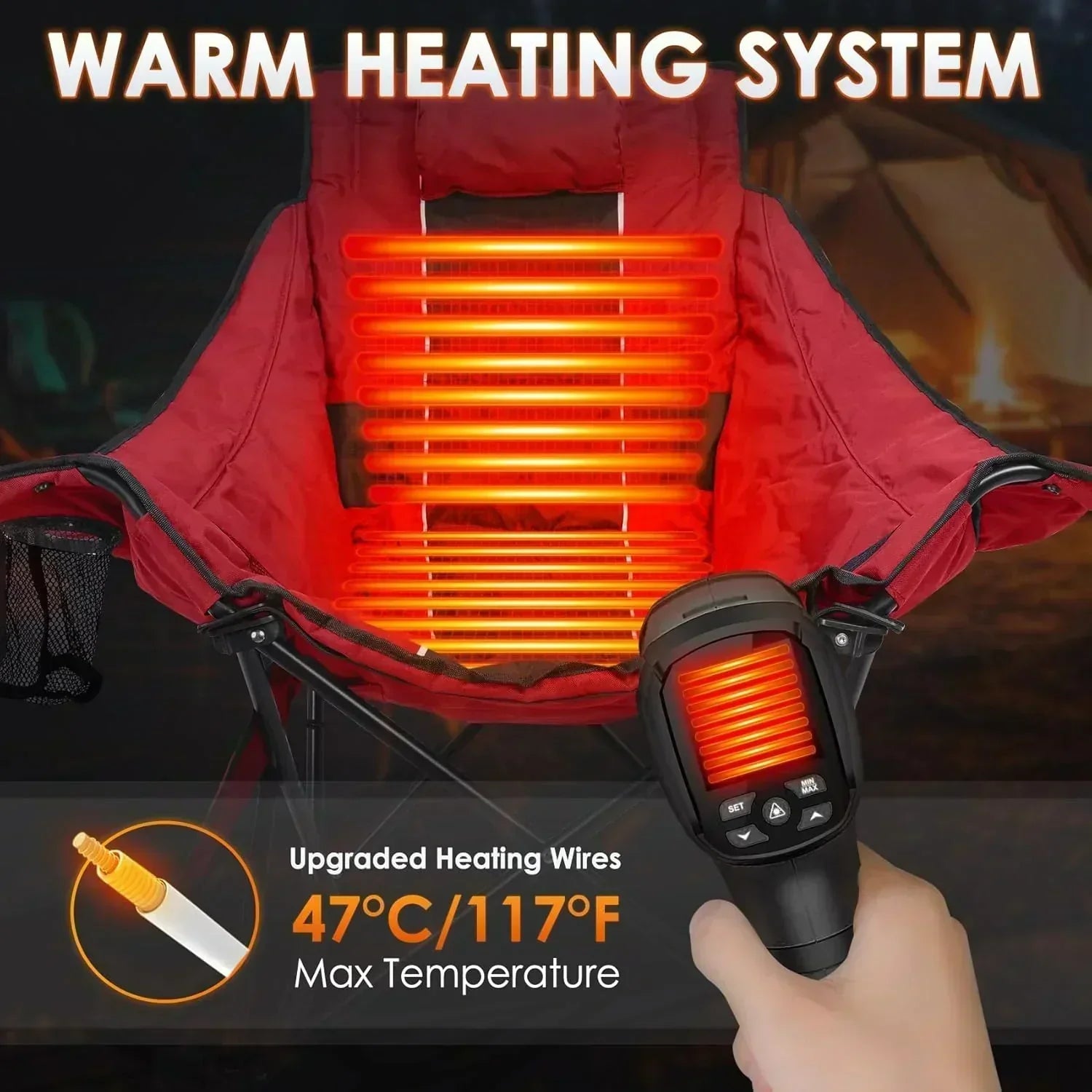 Heated Camping Chair Extra Large Heated Chair Outdoor Sports Chair with 3 Heat Levels on Back
