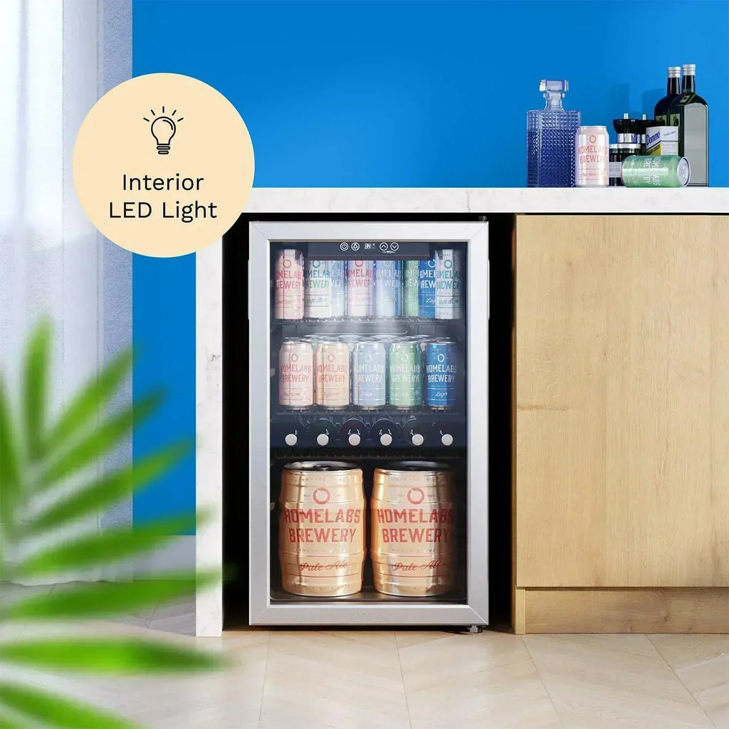 hOmeLabs Beverage Refrigerator and Cooler Mini Fridge with Glass Door for Soda Beer or Wine