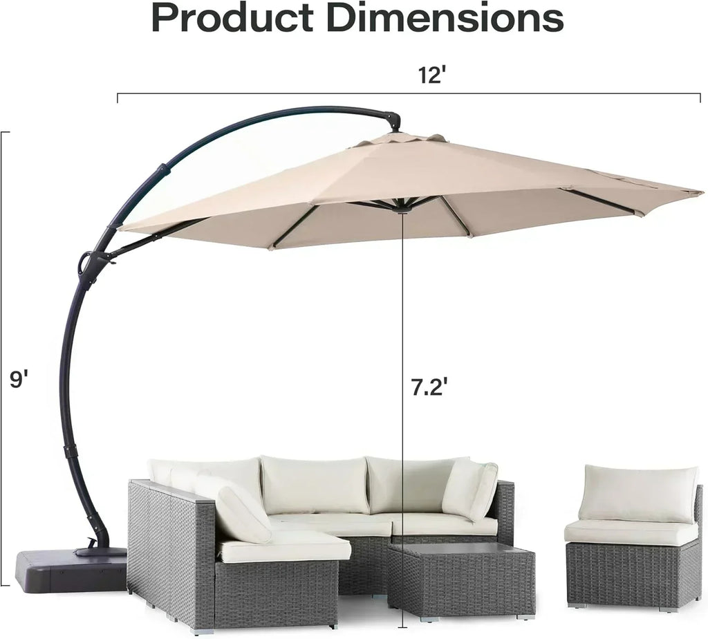 LAUSAINT HOME Outdoor Patio Umbrella with Base included 11 FT Deluxe Curvy Cantilever Umbrella