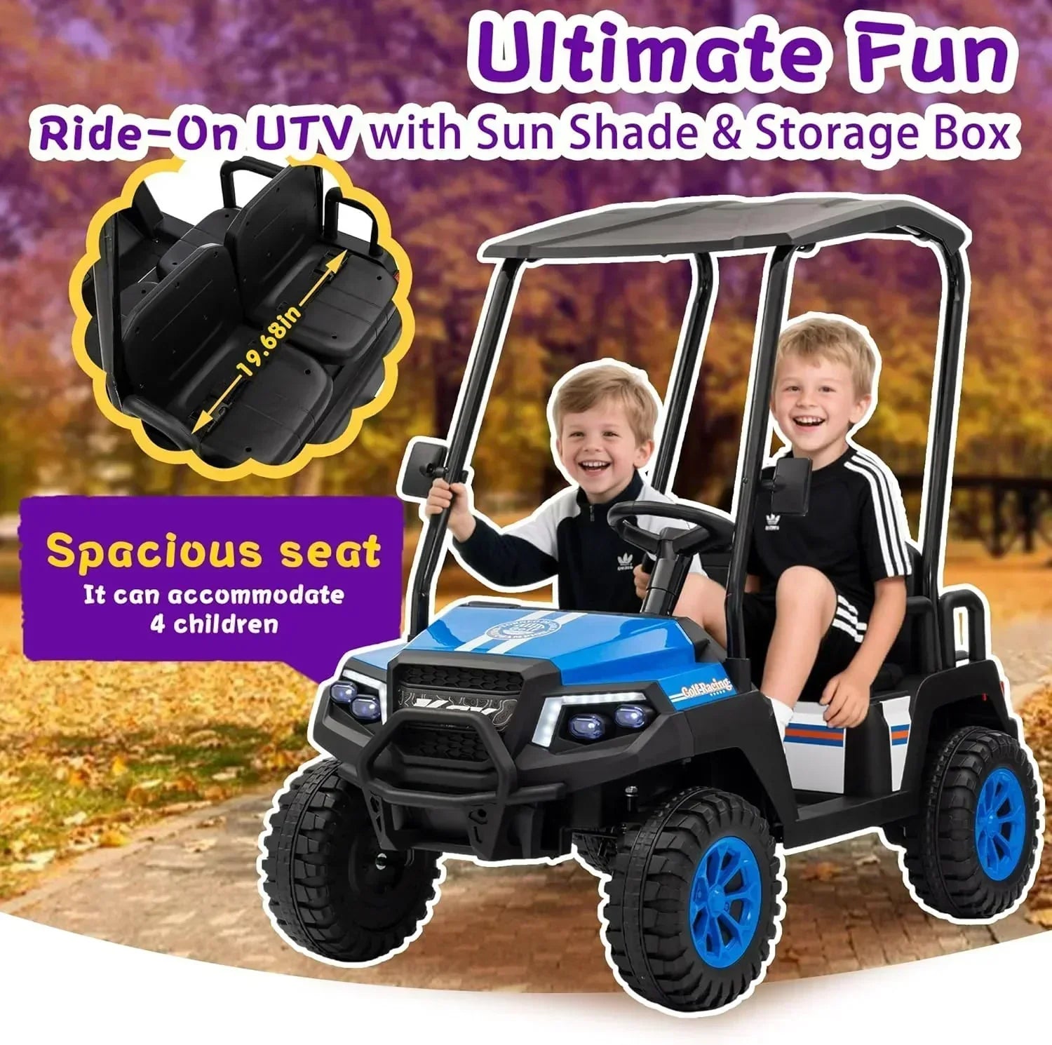 24V 7AH Children's Golf Cart with Remote Control Removable Awning 4-Wheel Spring Suspension