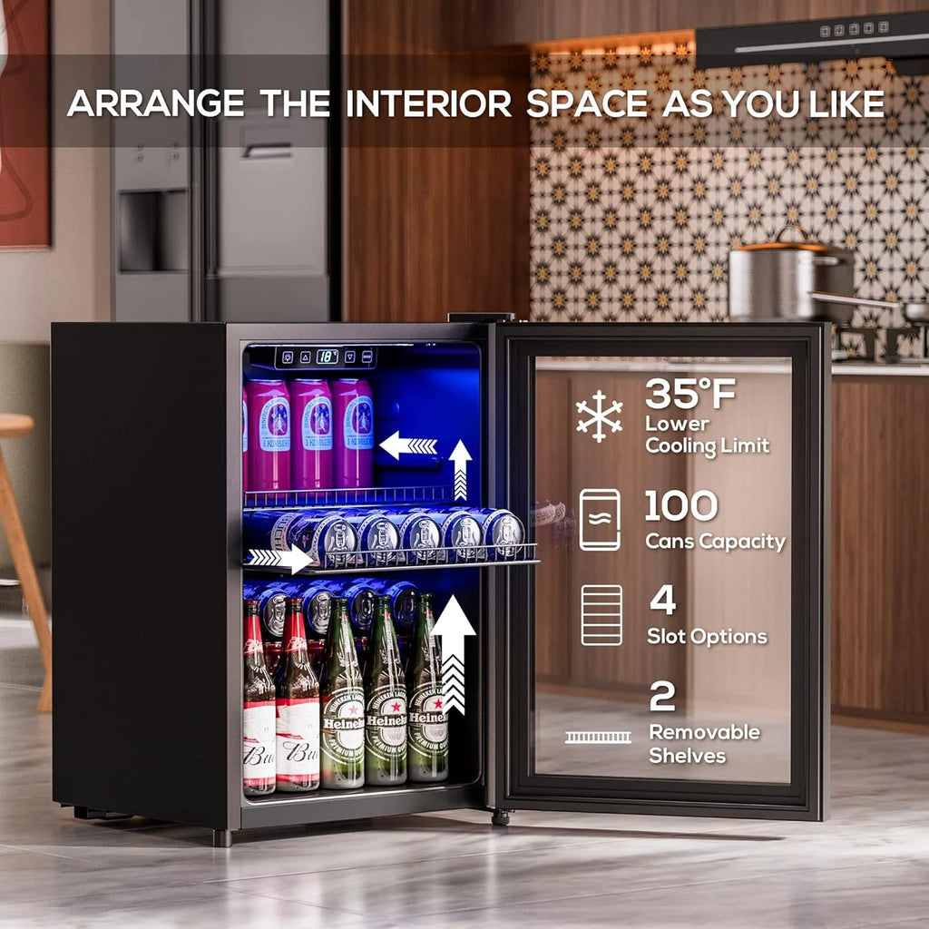 Beverage Refrigerator Cooler-120 Cans Freestanding Mini Fridge Cooler with Glass Door