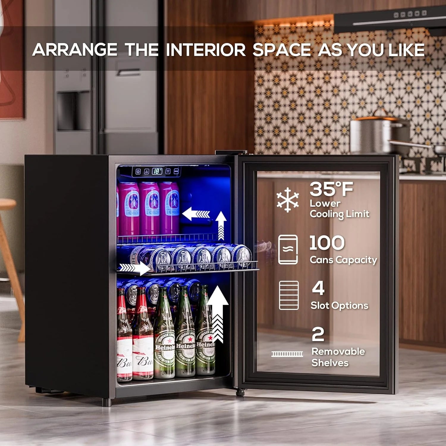 Beverage Refrigerator Cooler-120 Cans Freestanding Mini Fridge Cooler with Glass Door