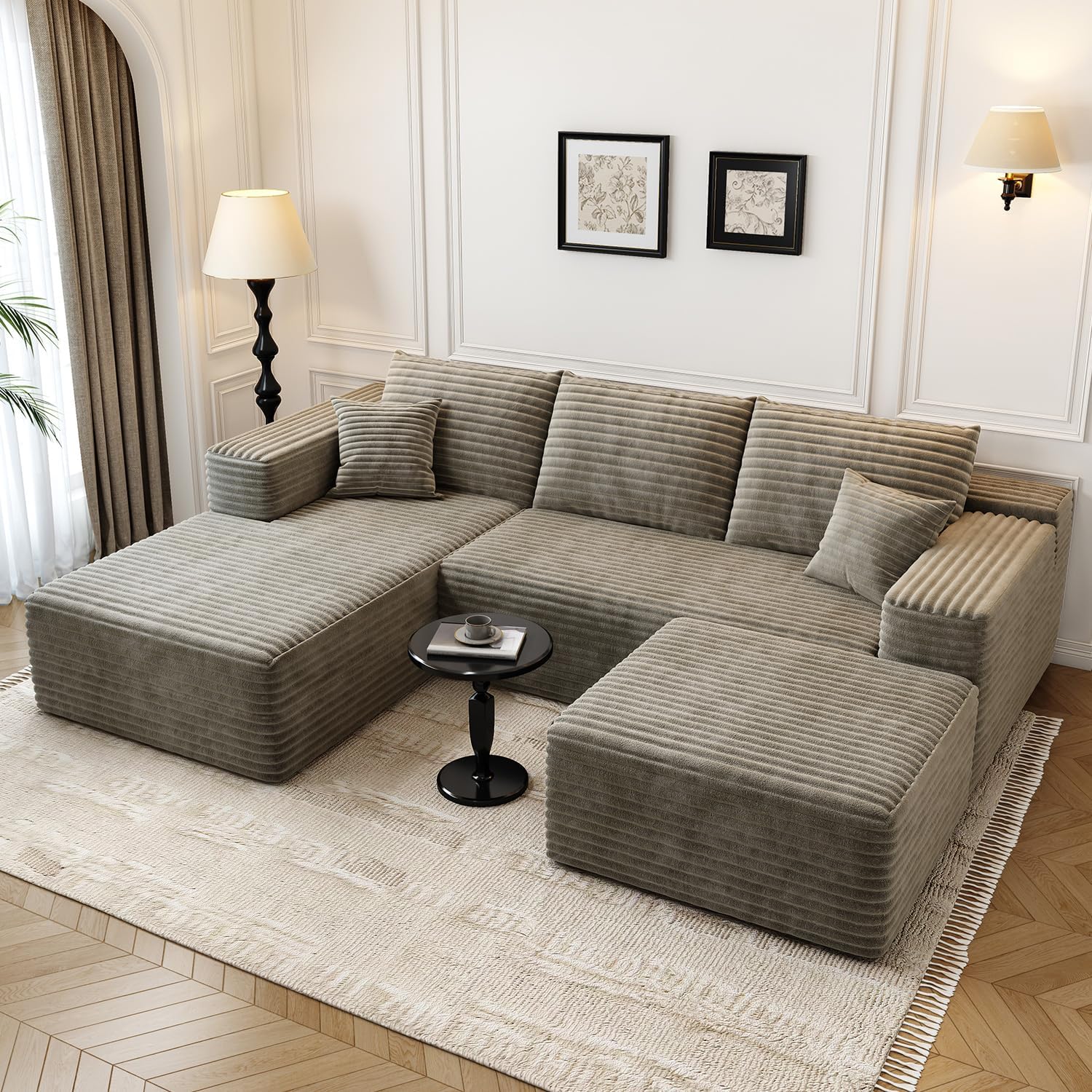 107.5 inch Cloud Modular Sectional Sofa with L-Shaped Chaise Lounge, Modern Minimalist Upholstered Sofa Deep Seating Corner Sofa