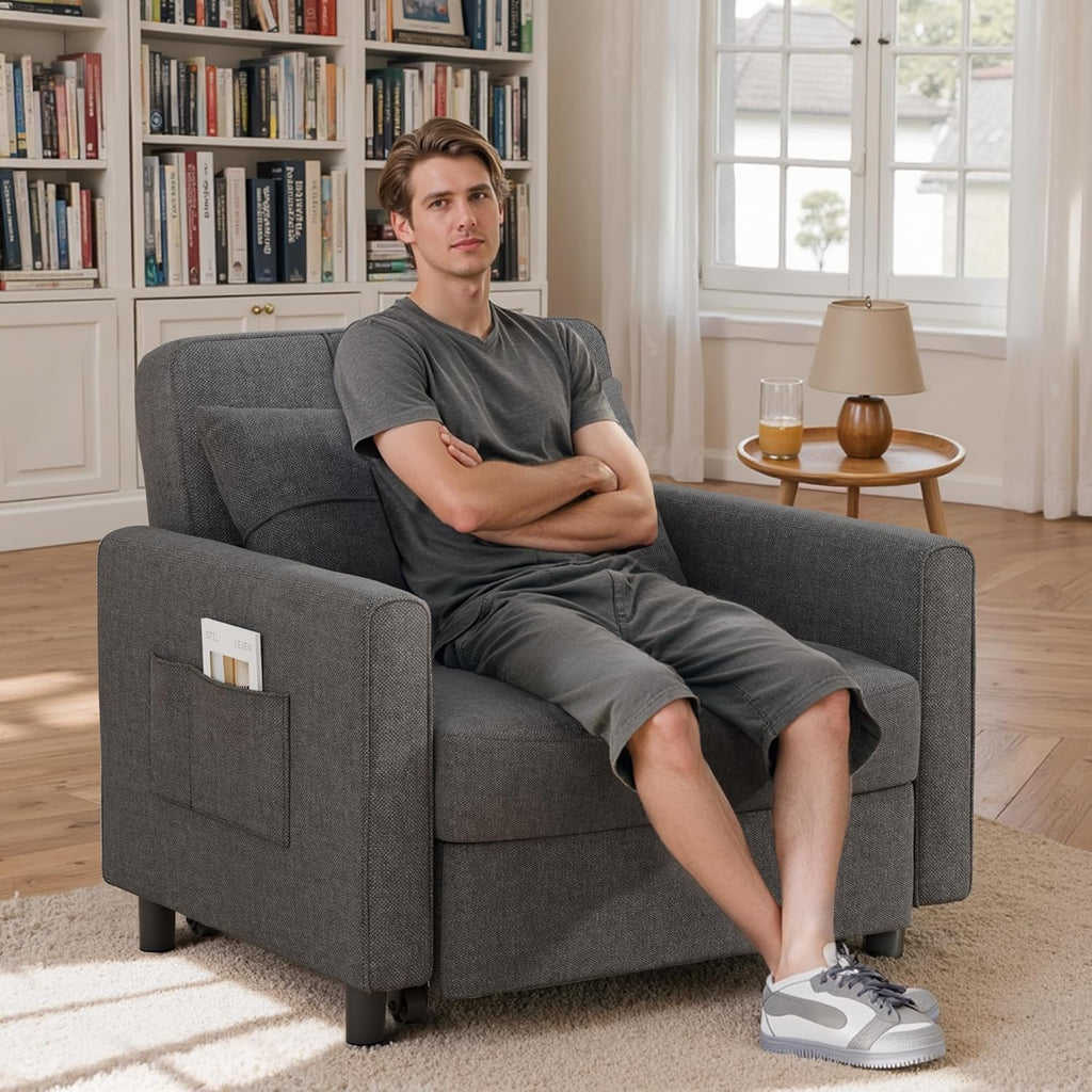 Sofa Bed Chair 3 in 1 Convertible Pullout Single Sleeper Chair Bed Spacious Multifunctional Sofa