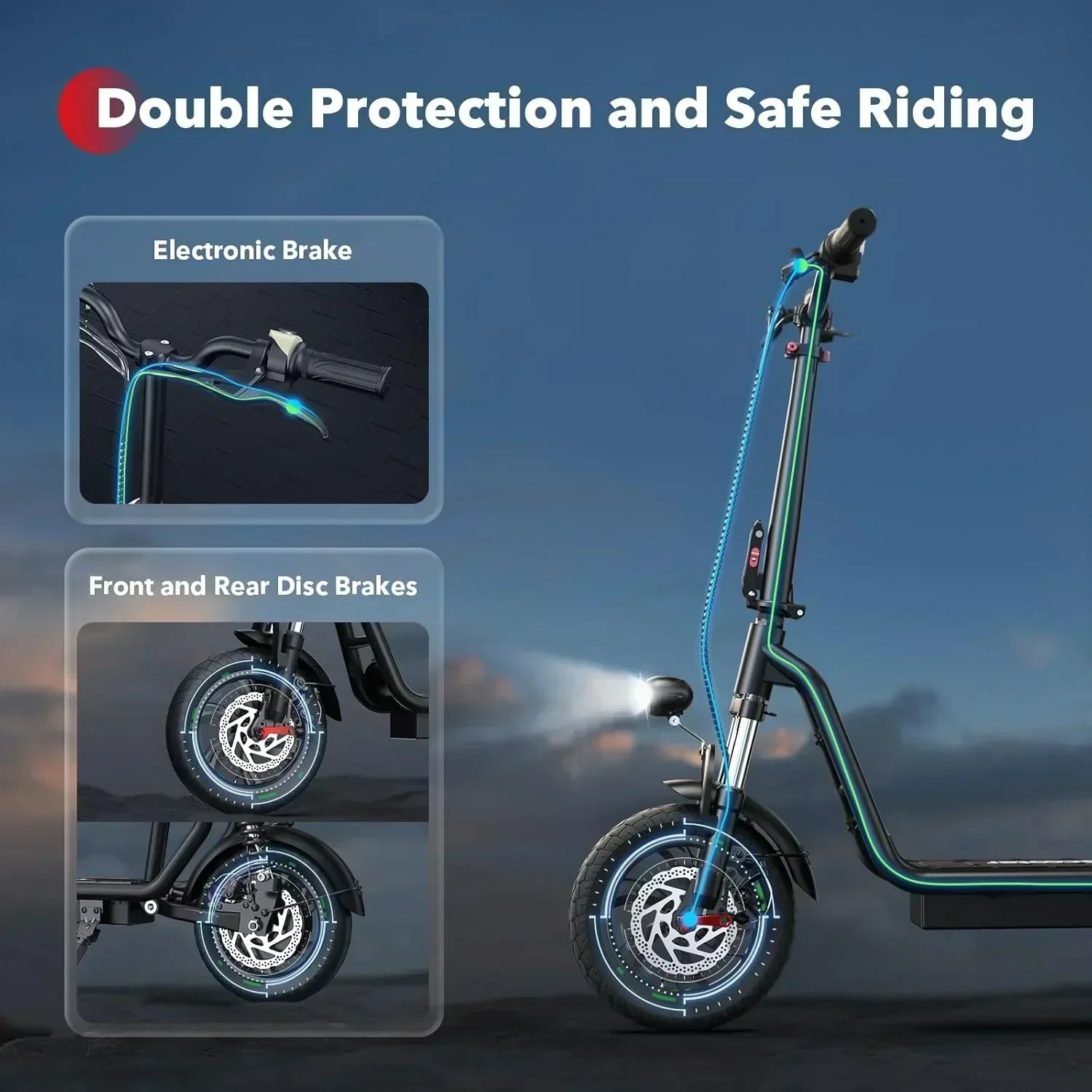 iScooter electric scooter with seat 28/19/15.6 mph top speed dual suspension scooter