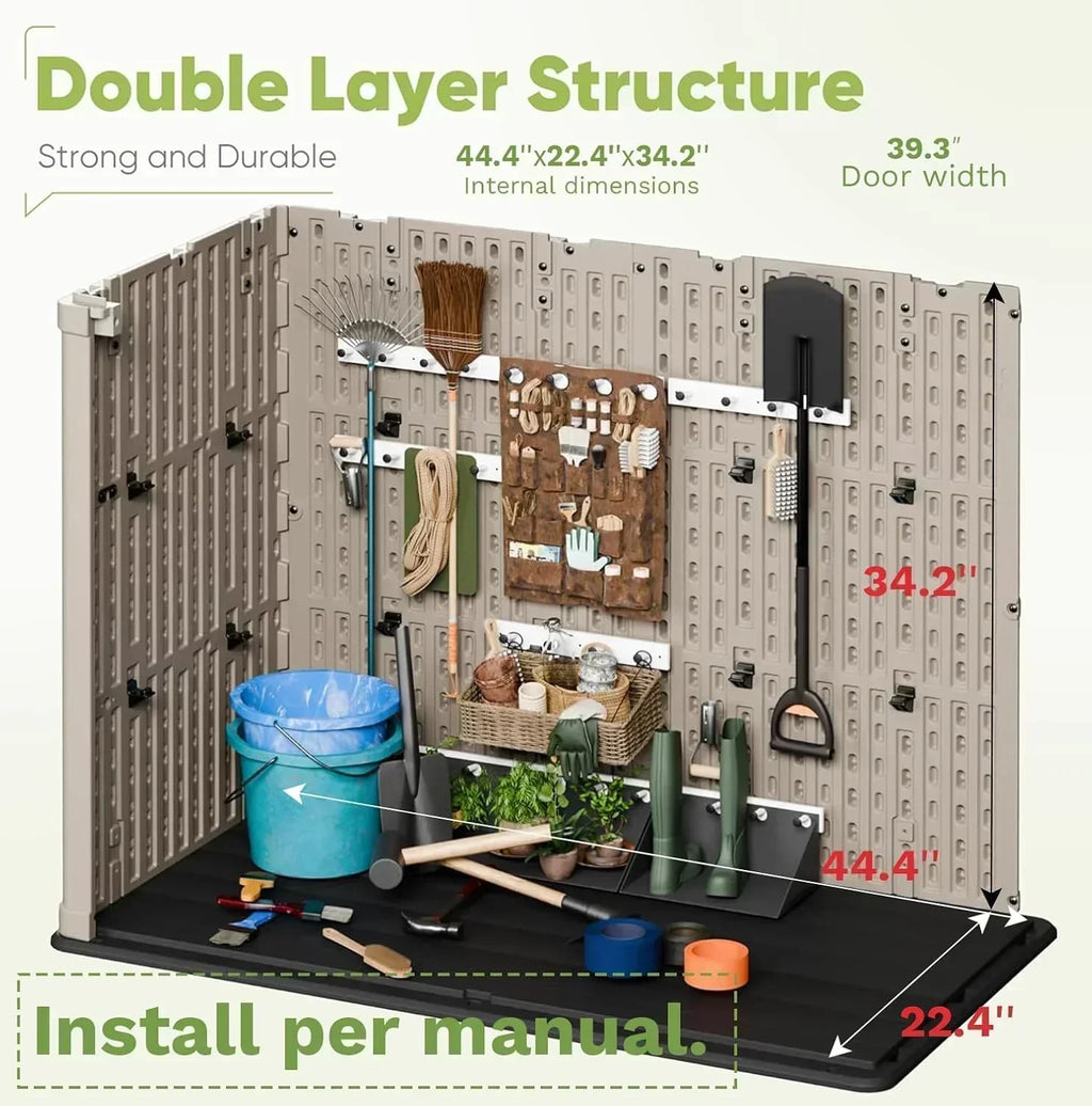 Devoko Outdoor Storage Cabinet 26 Cu Ft with Lockable Doors Horizontal Storage Shed Waterproof