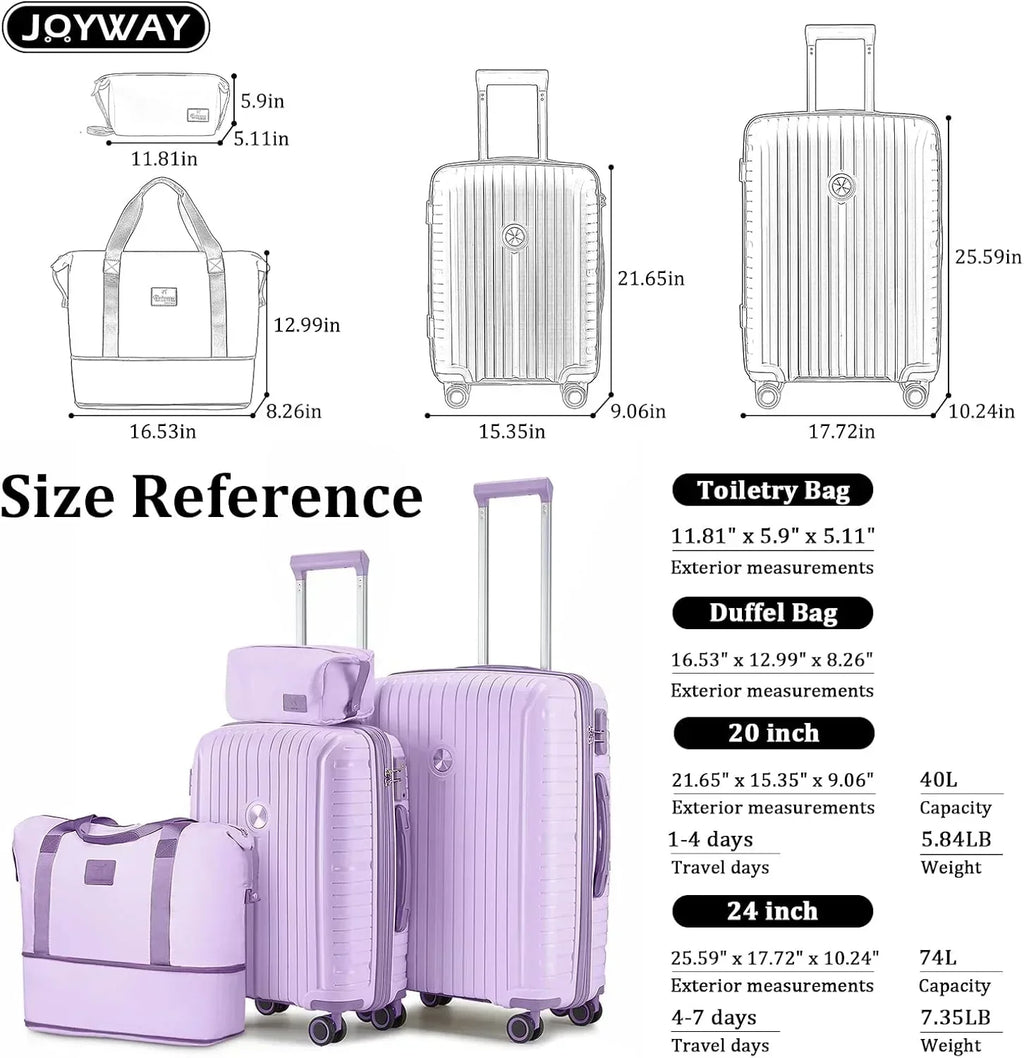 5-piece PP hardshell lightweight travel carry-on luggage set with dual spinner wheels