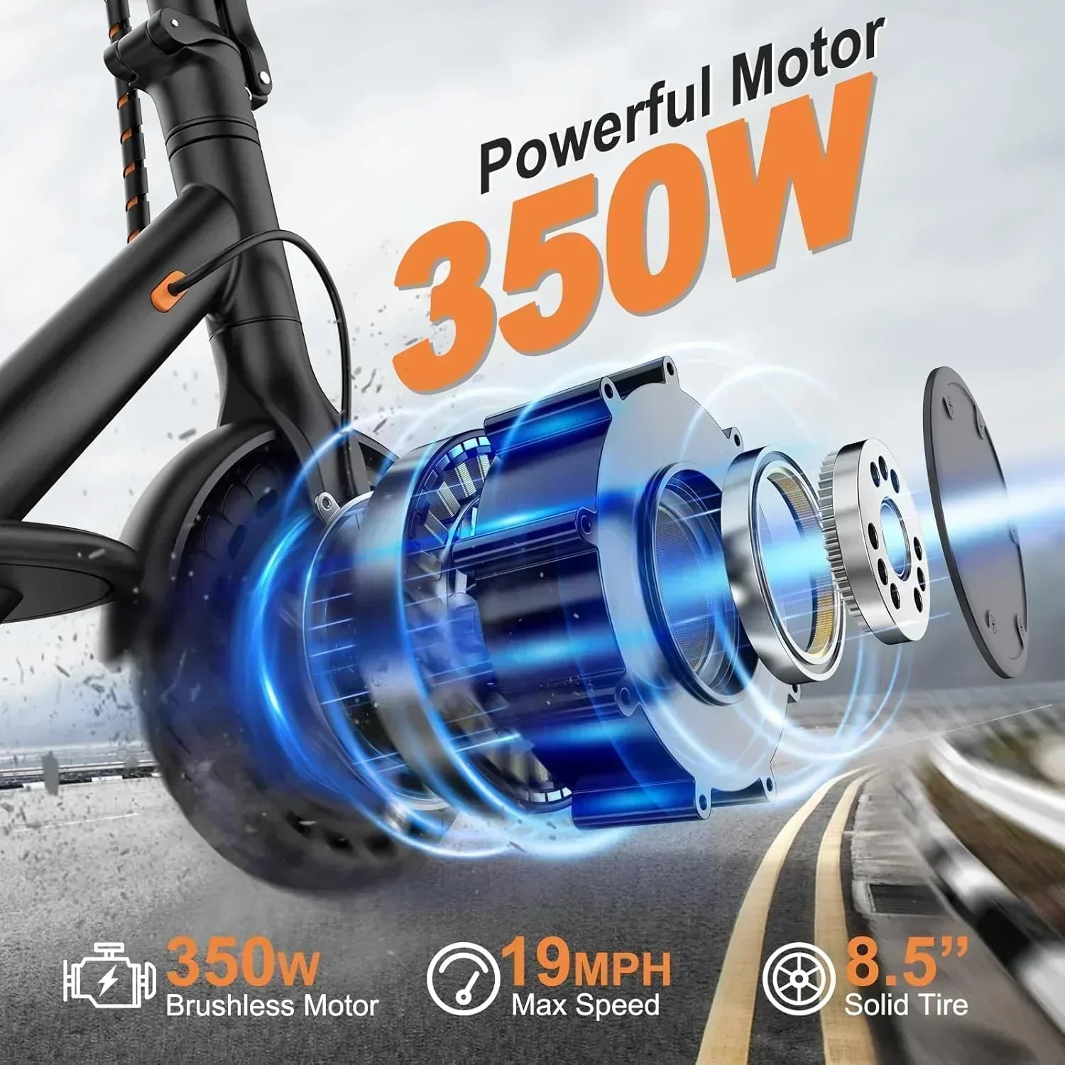 Electric Scooter 350W/500W Powerful Motor 8.5/10 Solid Tires 19/22Mph 28/21/12 Miles Range