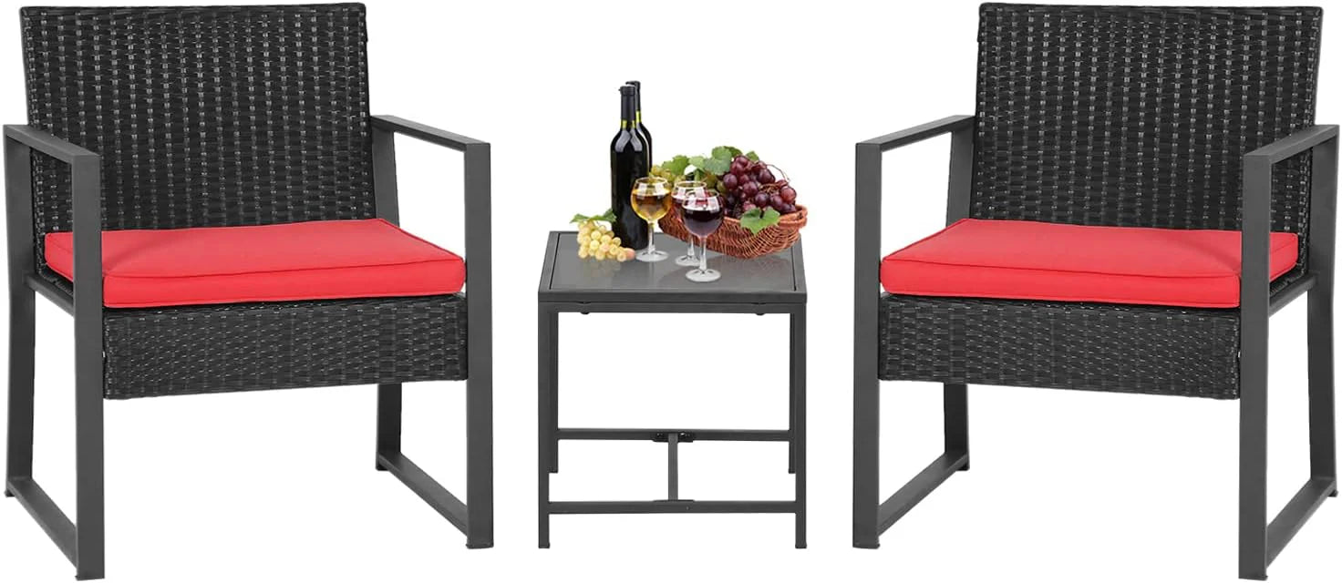 FDW | 4-Piece Patio Furniture Set | Black | Outdoor Wicker Furniture with Coffee Table | Modern Rattan Chairs Conversation Set | Outdoor Seating | Weather-Resistant | for Porch, Garden, Lawn